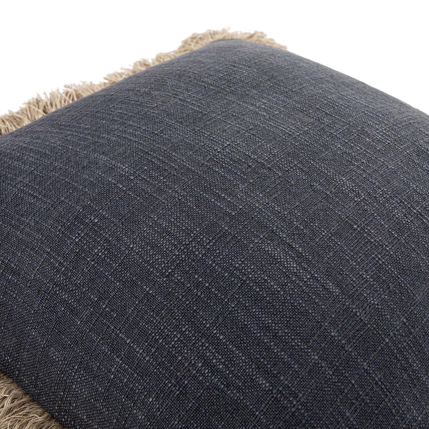 Kyra Petrol Blue Linen Fringed Cushion - Image 4