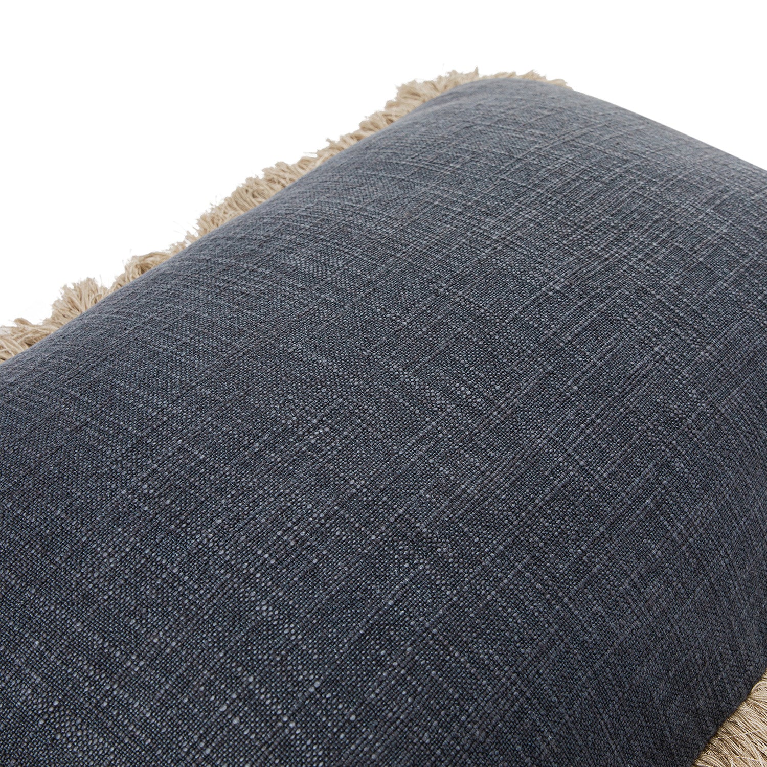 Kyra Petrol Blue Linen Fringed Rectangular Cushion - Image 3