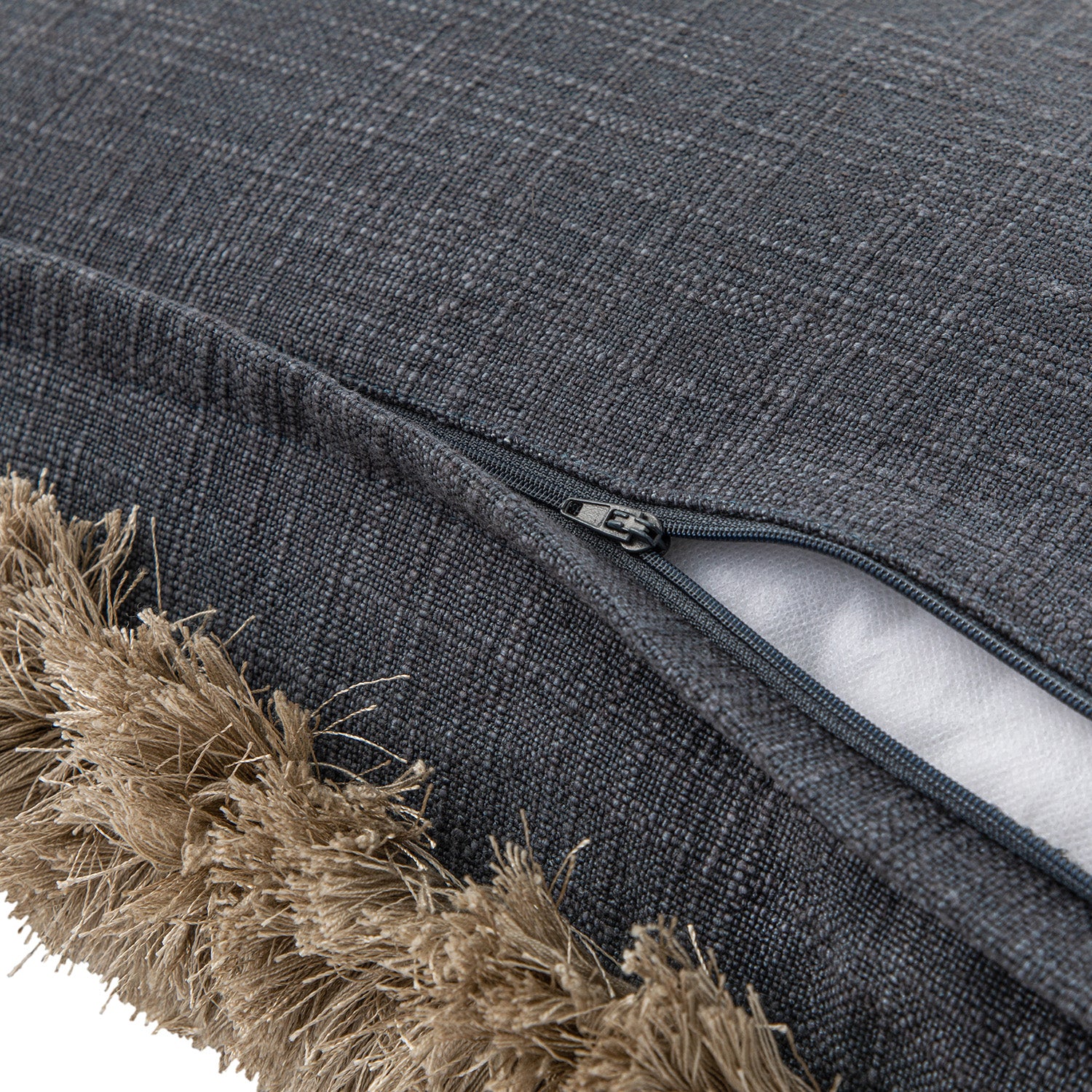 Kyra Petrol Blue Linen Fringed Rectangular Cushion - Image 4