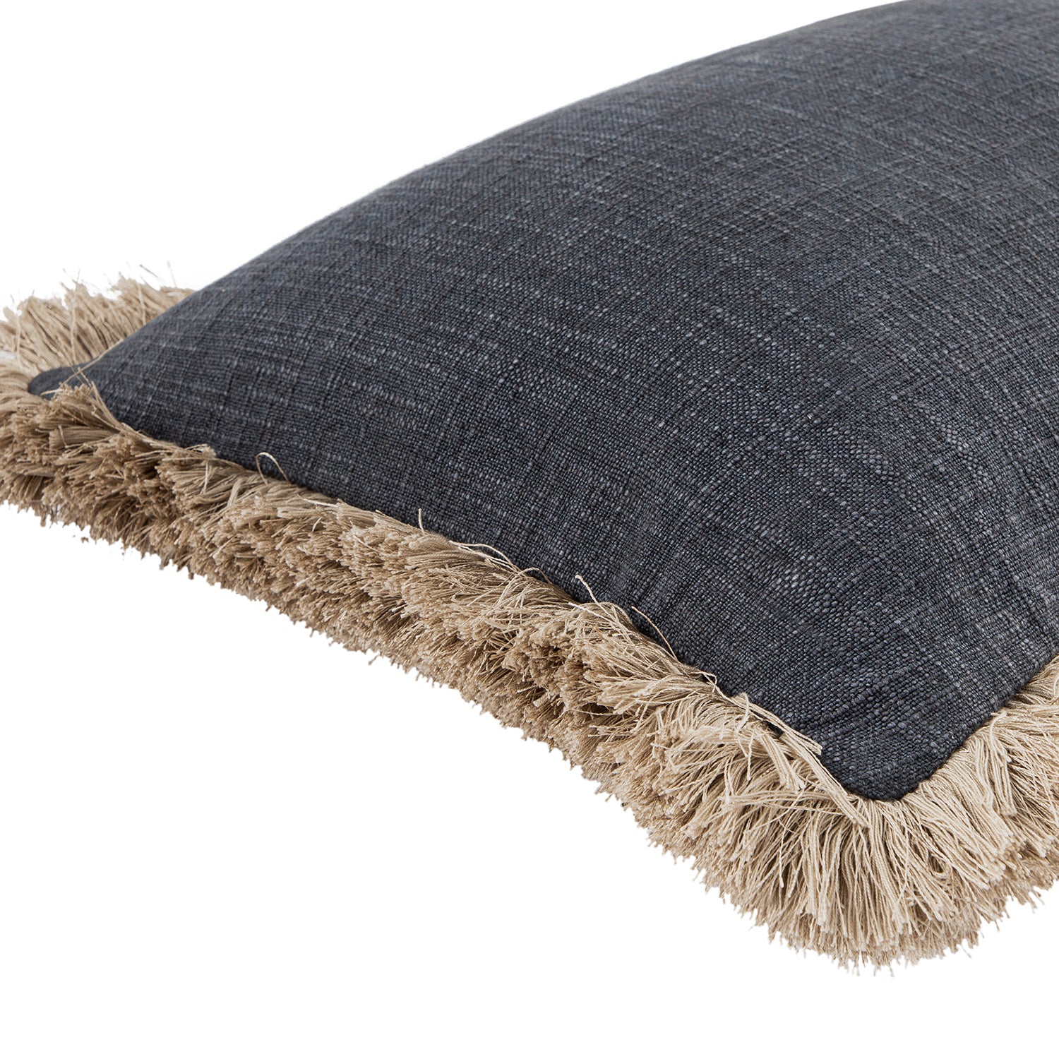 Kyra Petrol Blue Linen Fringed Rectangular Cushion - Image 5