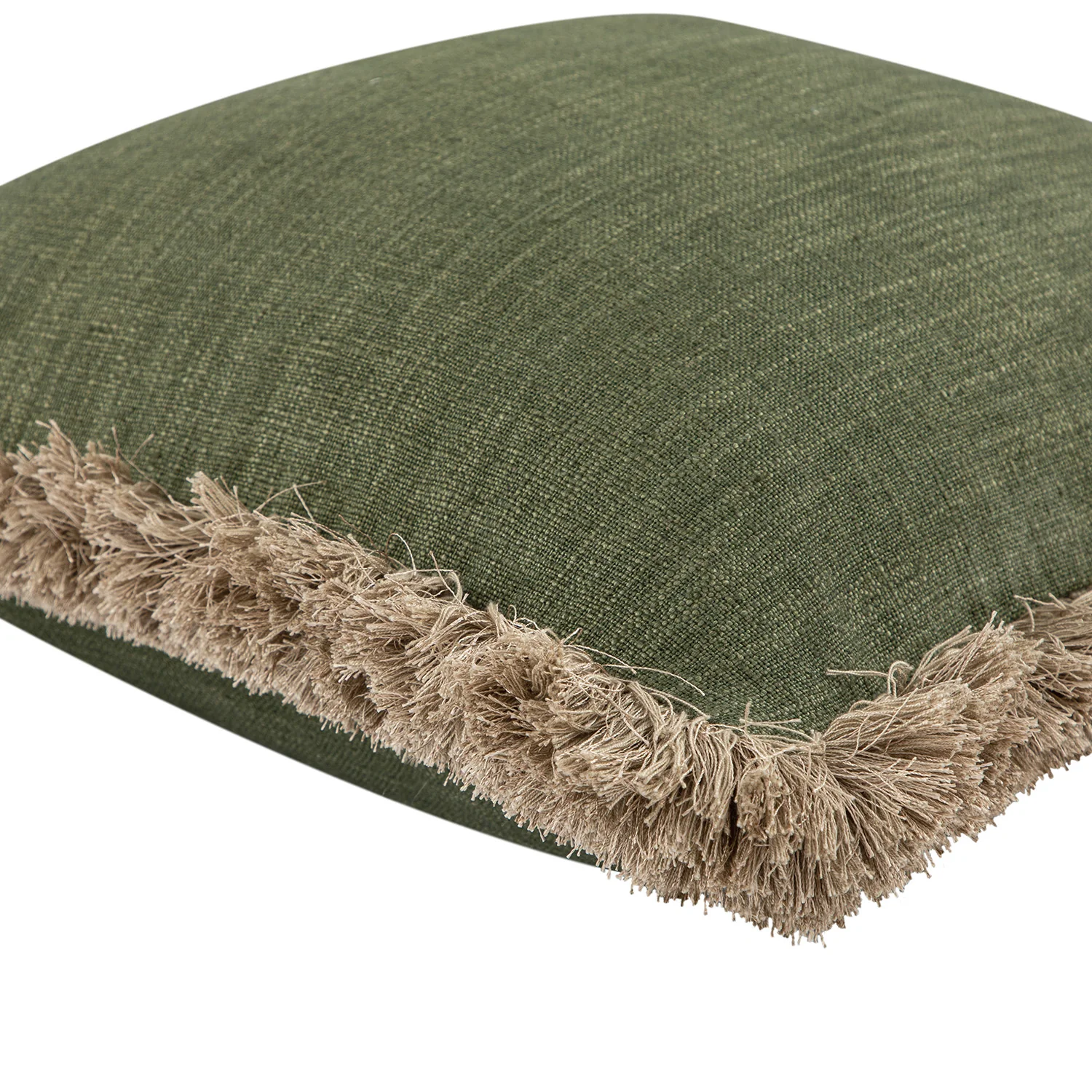 Kyra Spruce Green Linen Fringed Cushion - Image 3