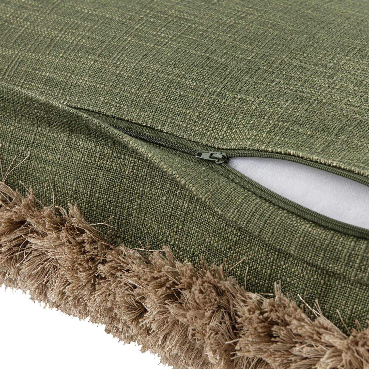 Kyra Spruce Green Linen Fringed Rectangular Cushion - Image 4