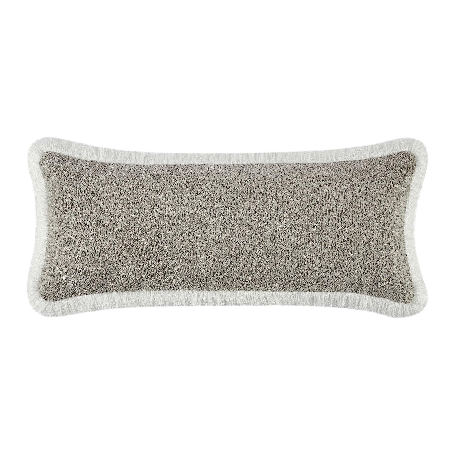 Kyra Stone Bouclé White Fringed Lumbar Cushion