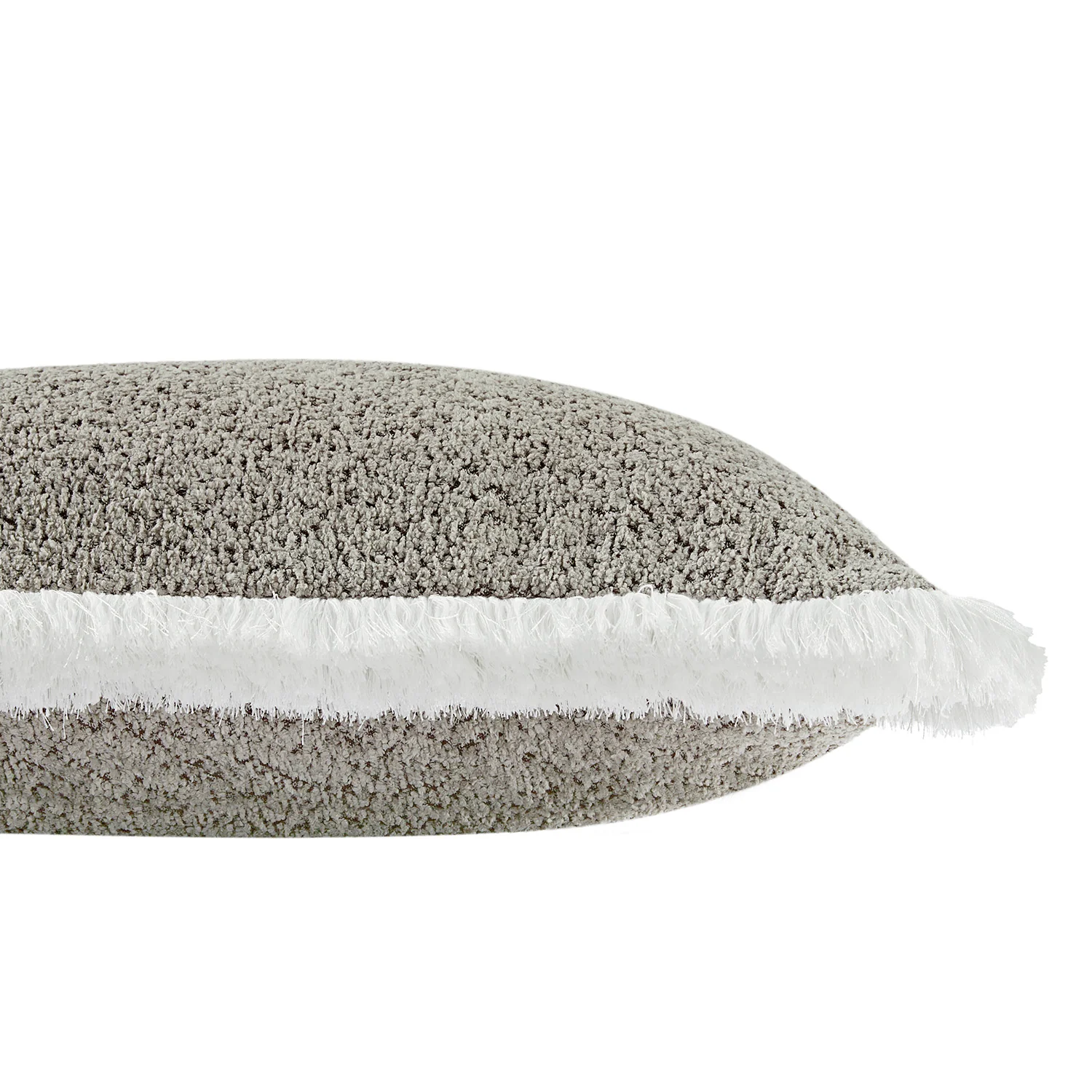 Kyra Stone Bouclé White Fringed Lumbar Cushion - Image 2