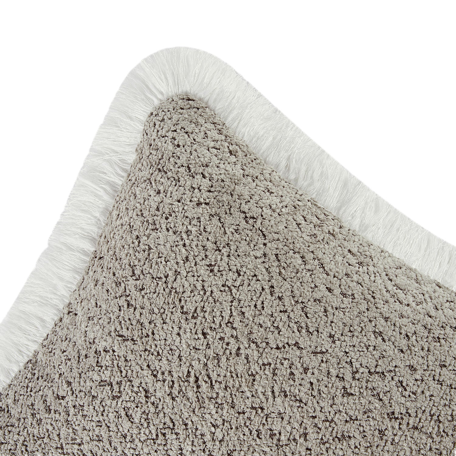 Kyra Stone Bouclé White Fringed Lumbar Cushion - Image 3
