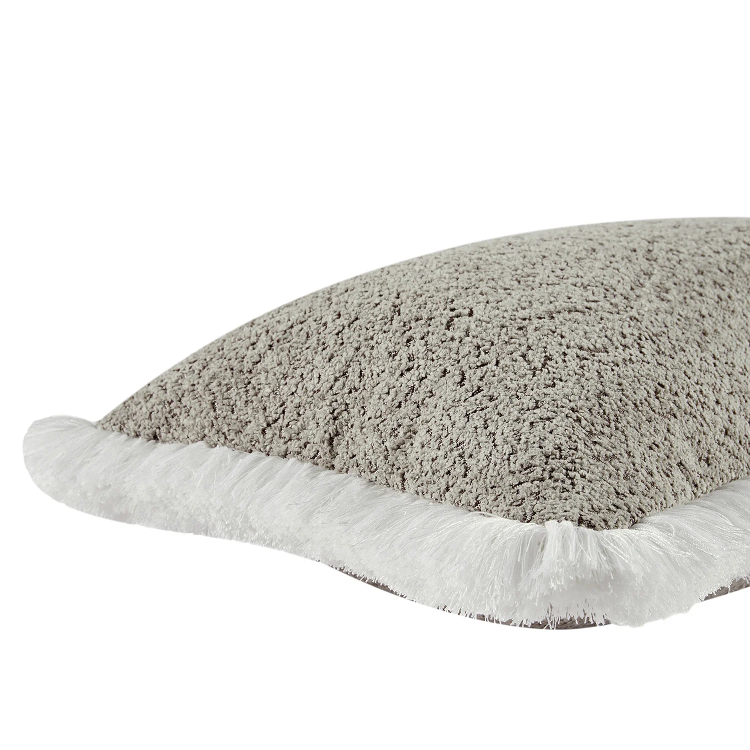 Kyra Stone Bouclé White Fringed Lumbar Cushion - Image 4