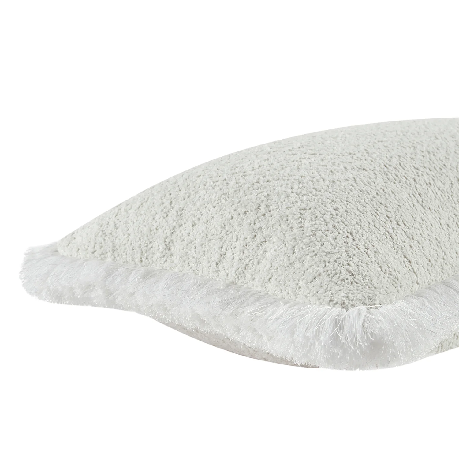 Kyra Cream White Bouclé Fringed Lumbar Cushion - Image 3