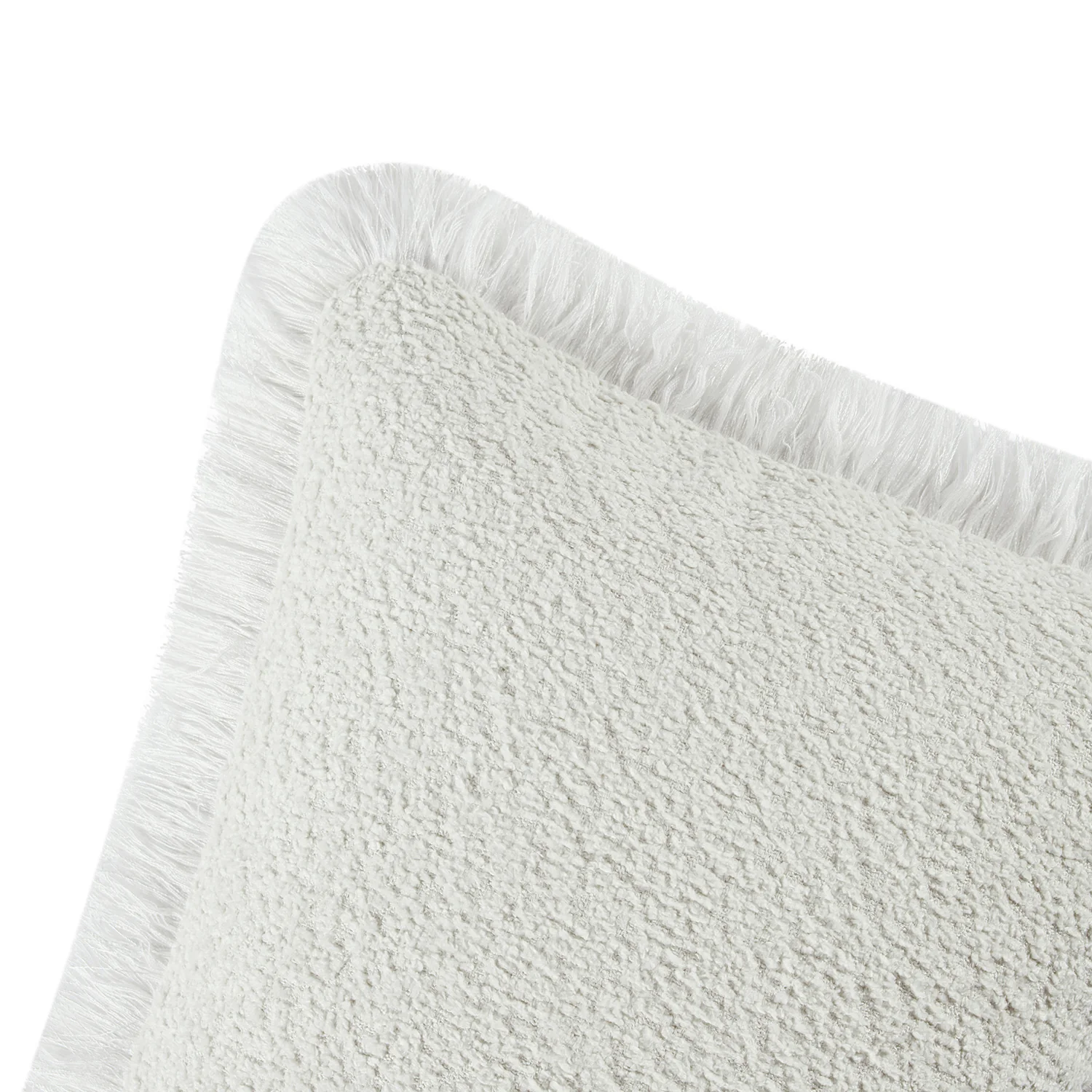 Kyra Cream White Bouclé Fringed Lumbar Cushion - Image 4