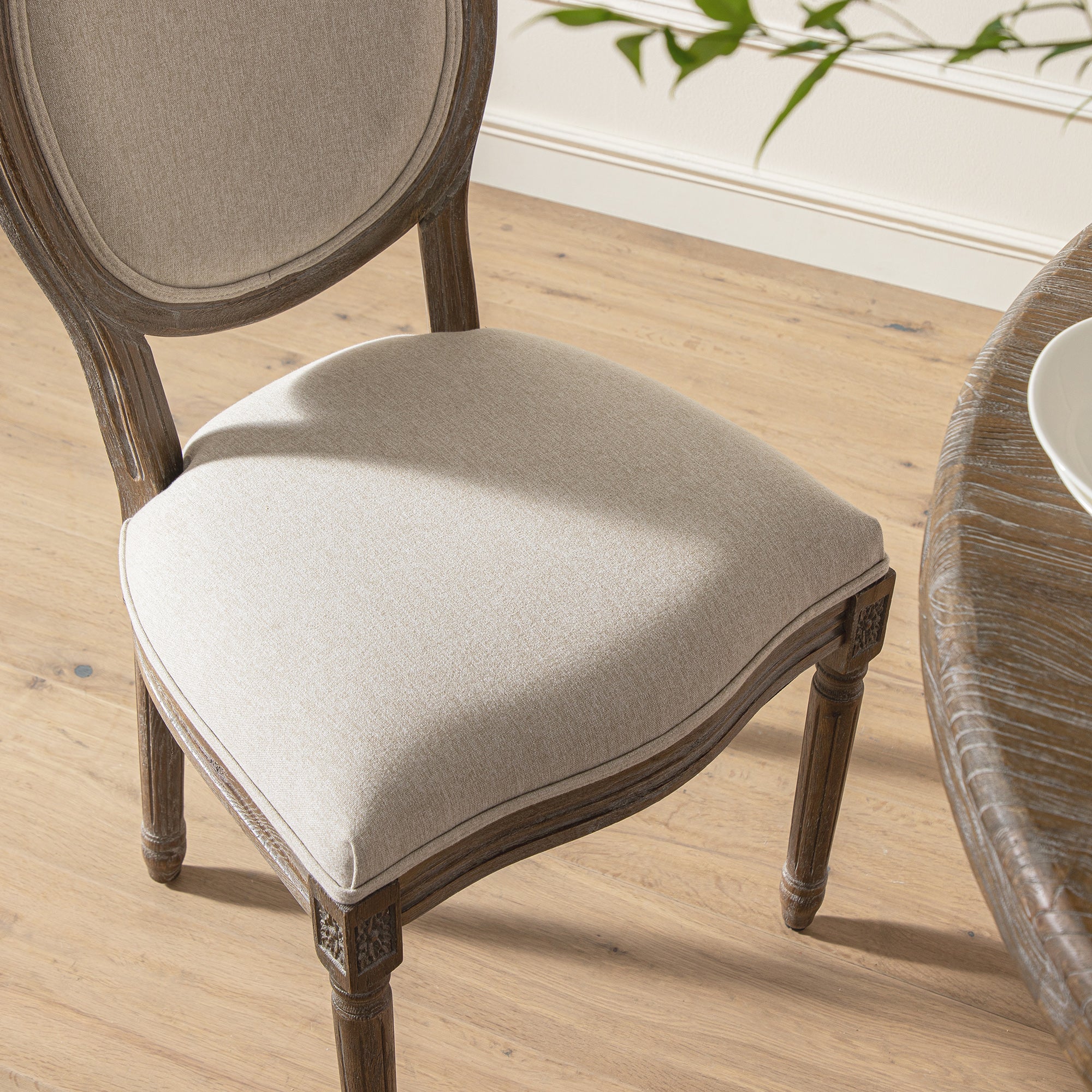 Lainston Set of 2 Classic Weathered Oak Dining Chairs, Oatmeal Brushed Fabric - Image 4