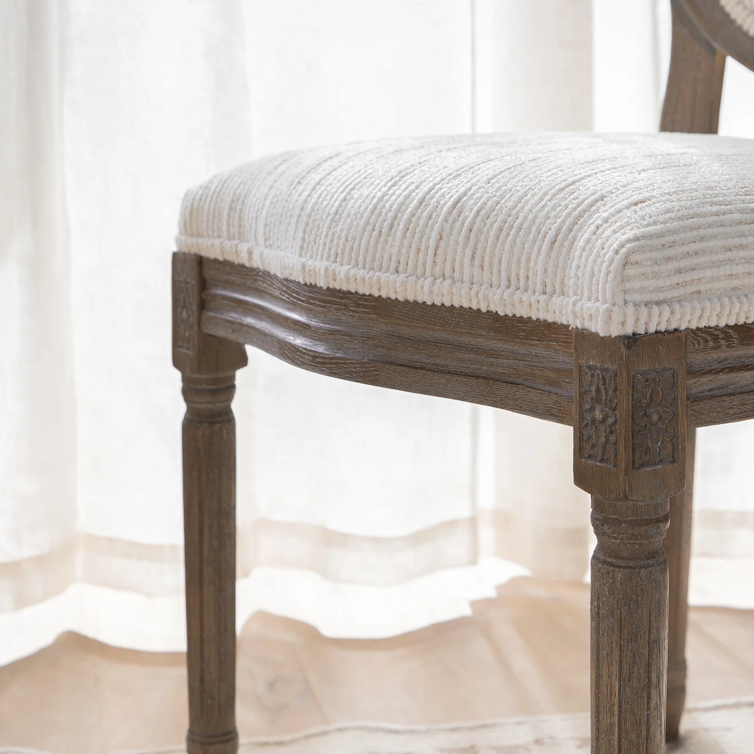 Lainston Set of 2 Classic Weathered Oak Dining Chairs, Beige Textured Fabric - Image 6