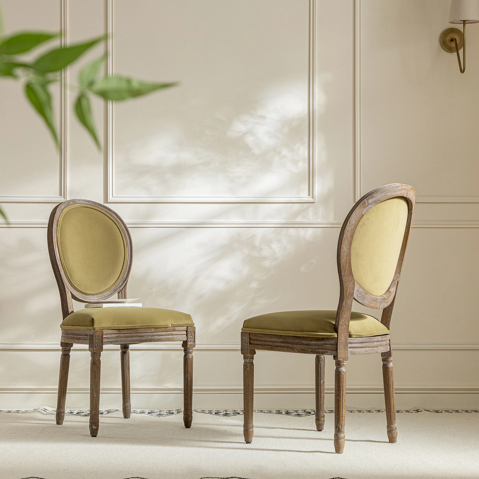 Lainston Set of 2 Classic Weathered Oak Dining Chairs, Fudge Velvet - Image 2