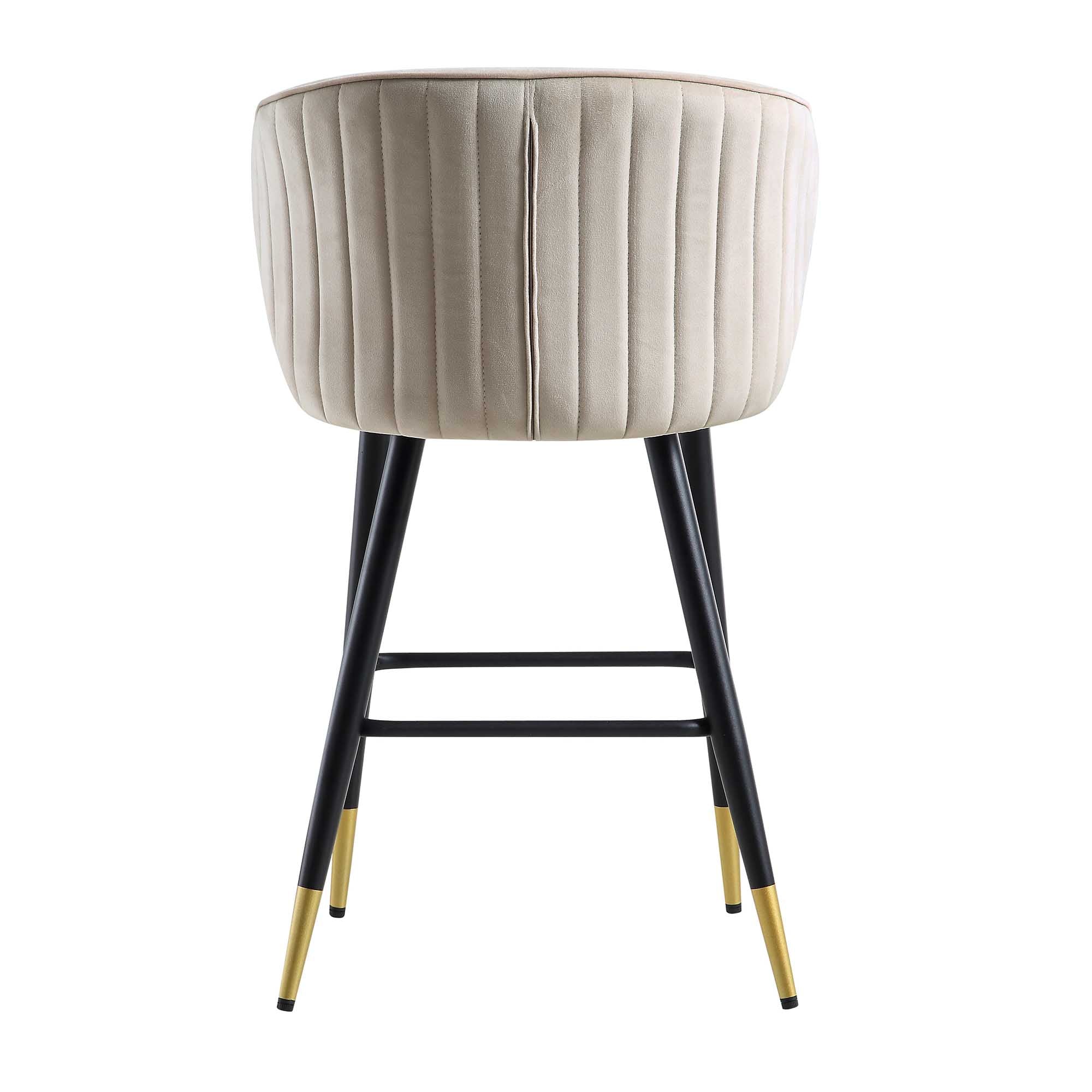Langham Set of 2 Champagne Velvet Upholstered Carver Counter Stools - Image 10