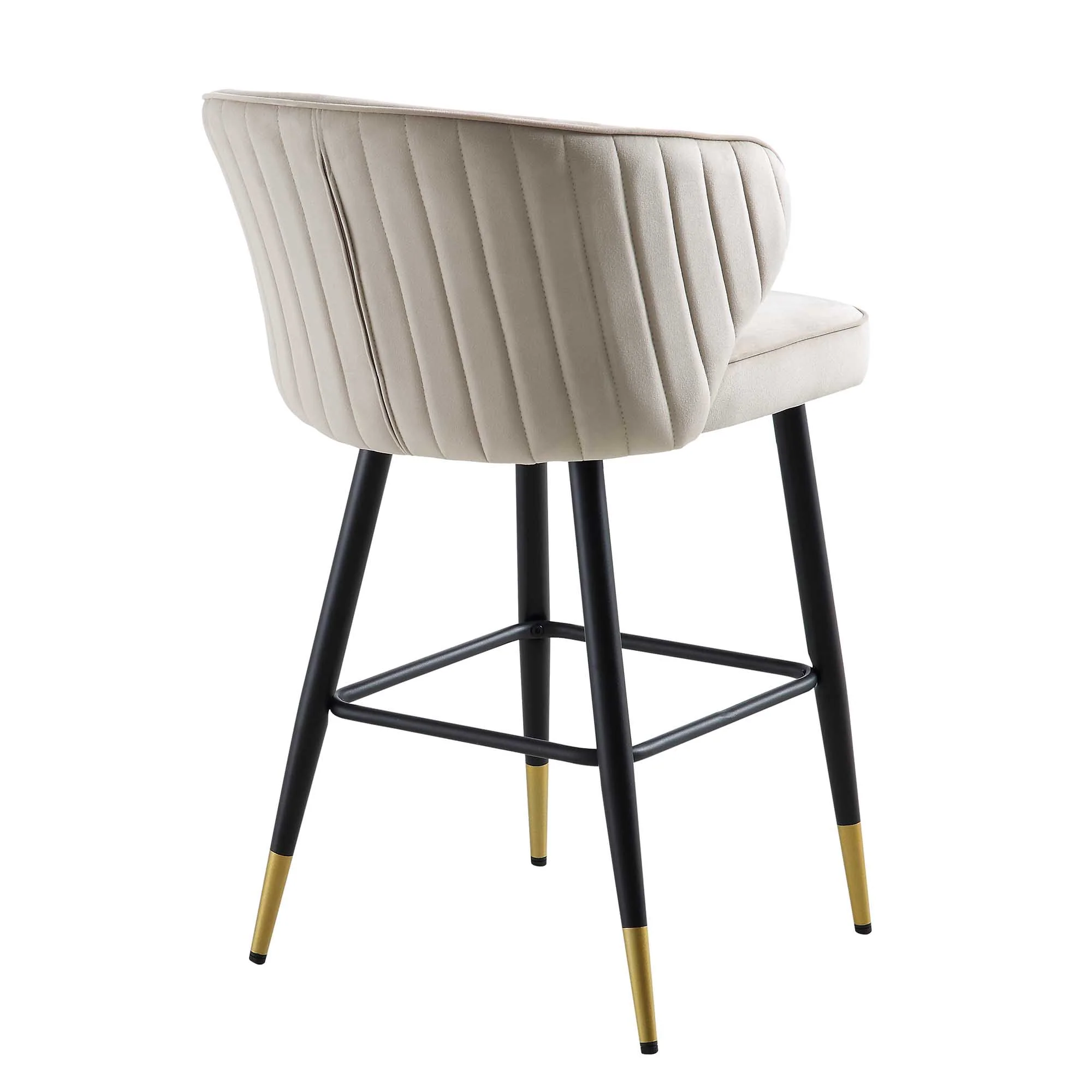 Langham Set of 2 Champagne Velvet Upholstered Carver Counter Stools - Image 9