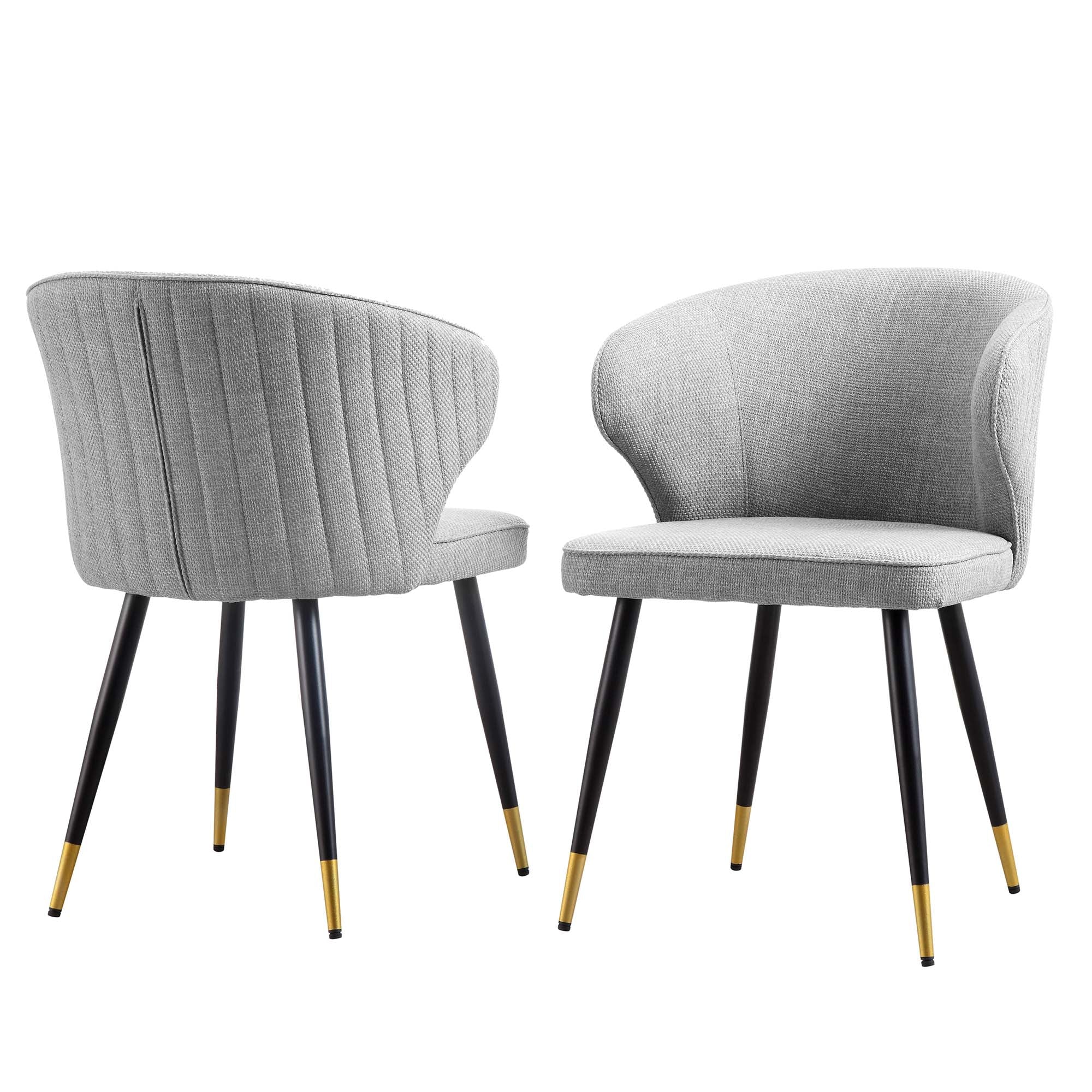 Langham Set of 2 Grey Woven Fabric Carver Dining Chairs with Fluted Back - Image 3