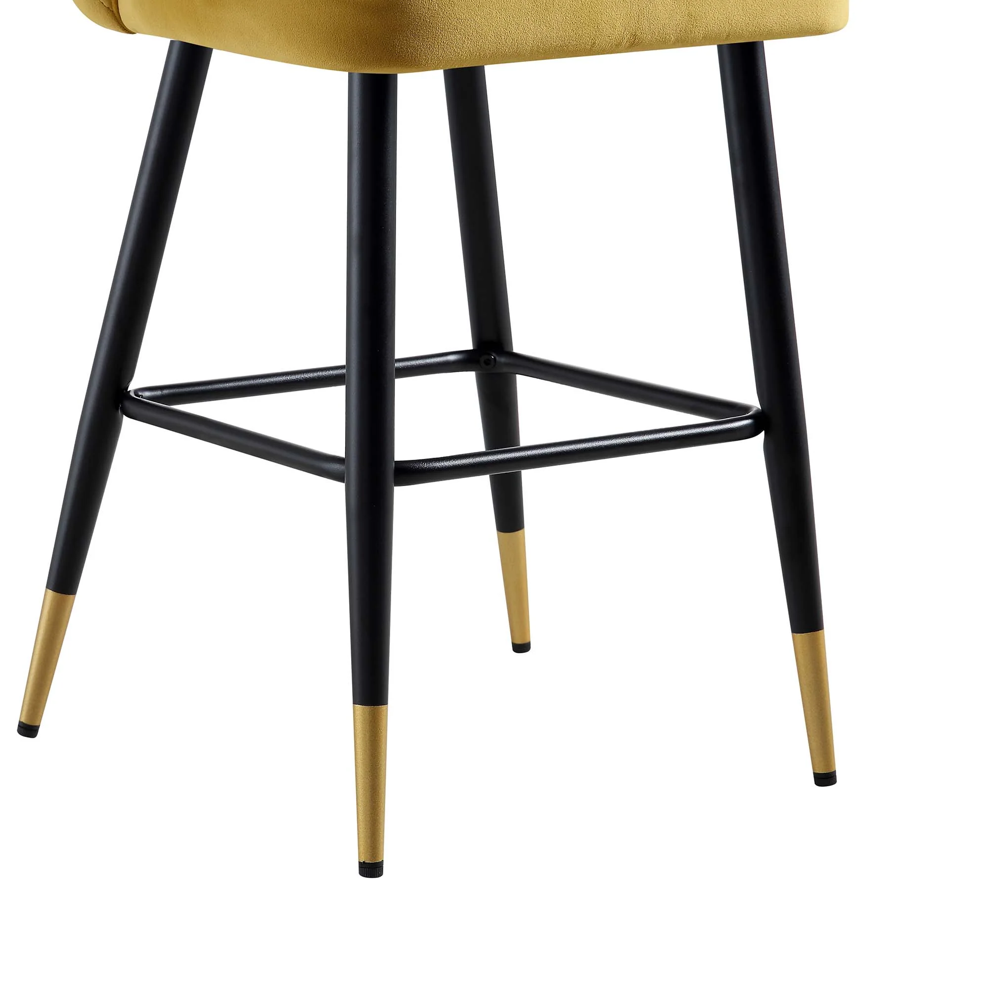 Langham Set of 2 Mustard Velvet Upholstered Carver Counter Stools - Image 14