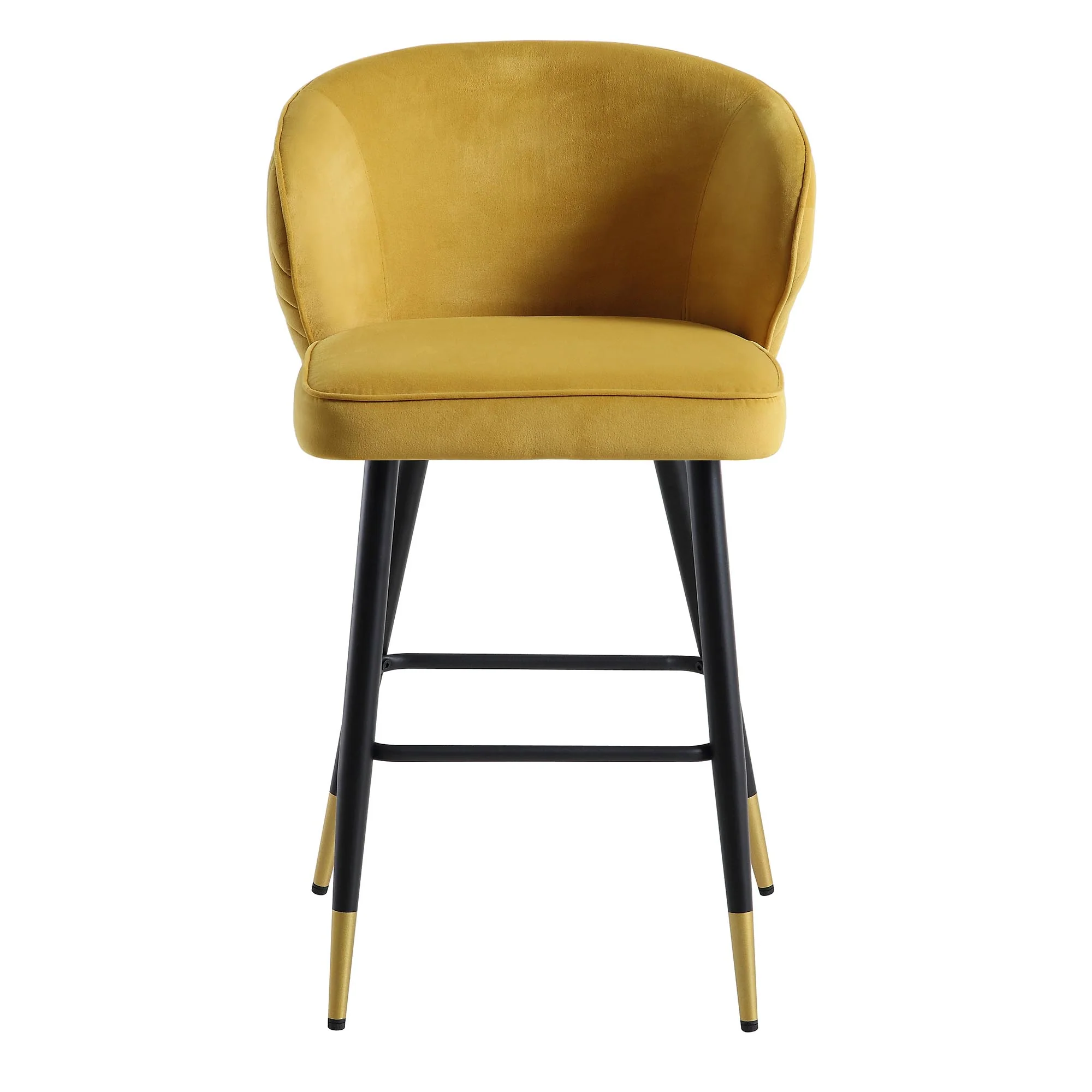 Langham Set of 2 Mustard Velvet Upholstered Carver Counter Stools - Image 4