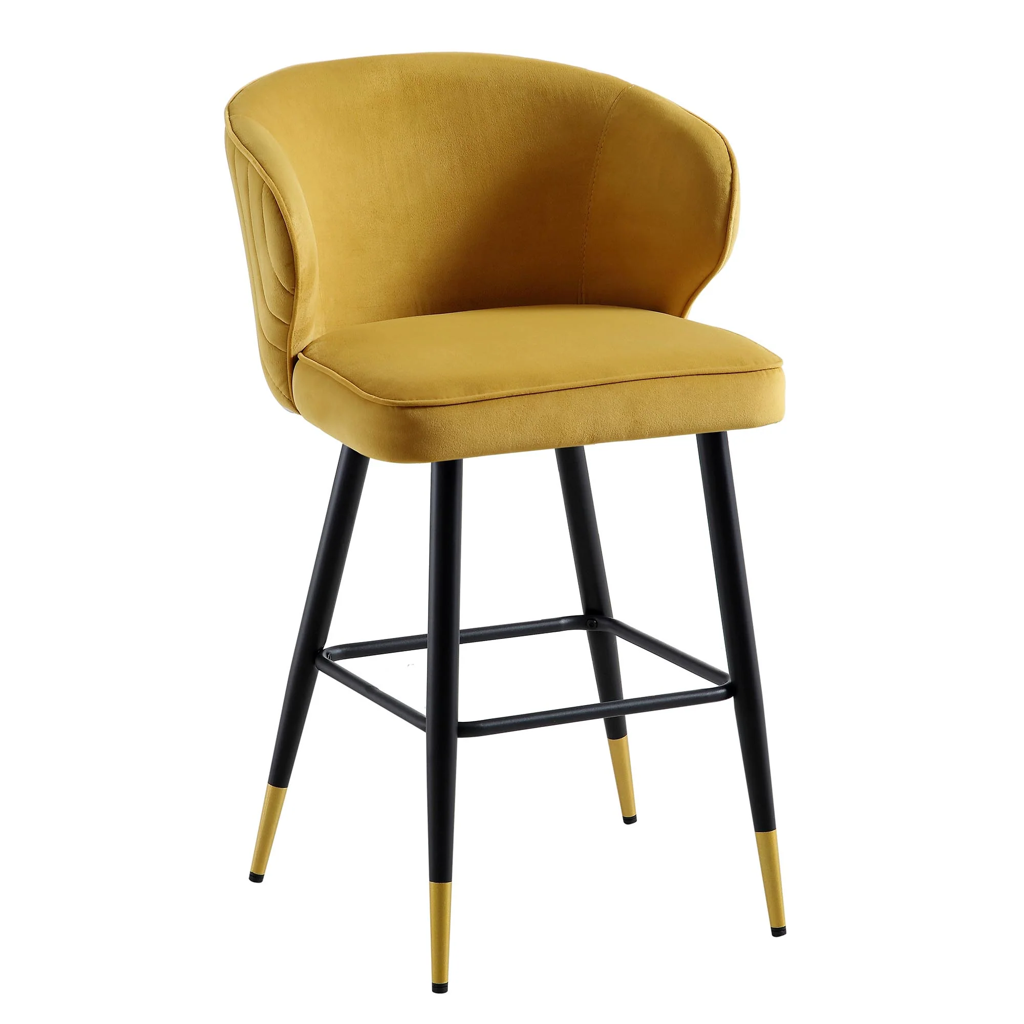 Langham Set of 2 Mustard Velvet Upholstered Carver Counter Stools - Image 7