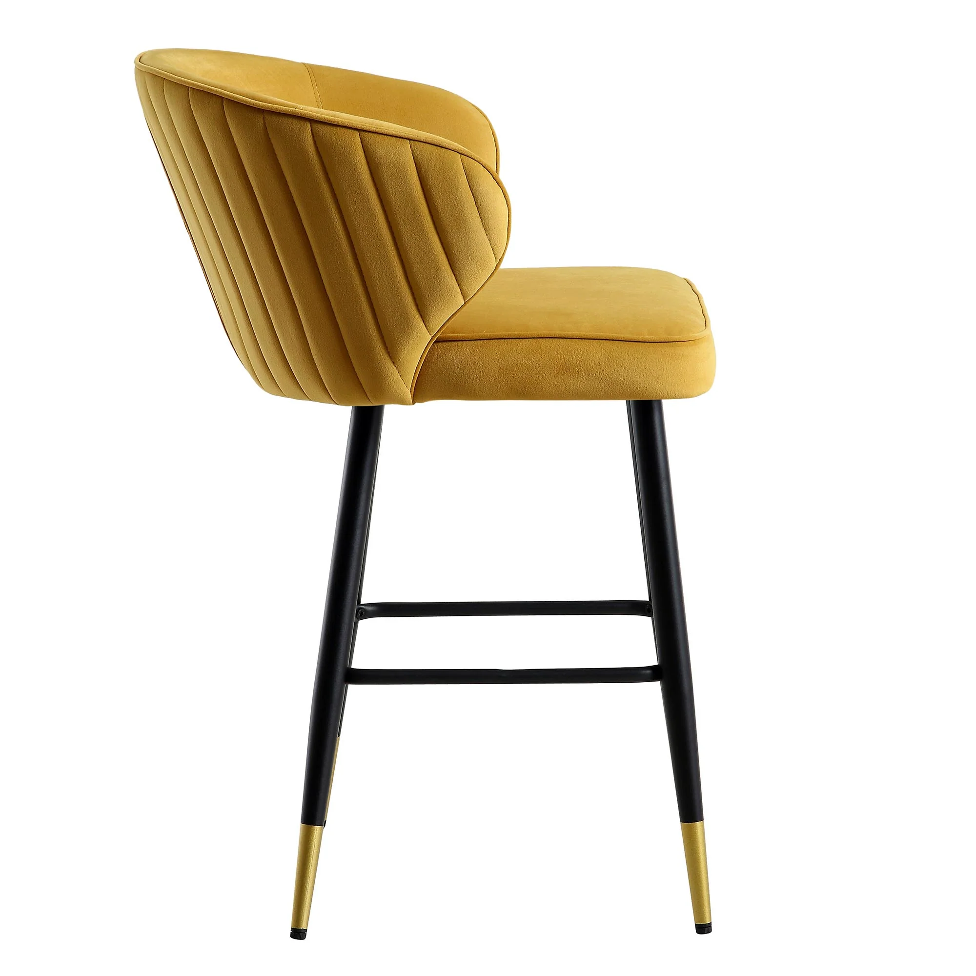 Langham Set of 2 Mustard Velvet Upholstered Carver Counter Stools - Image 8