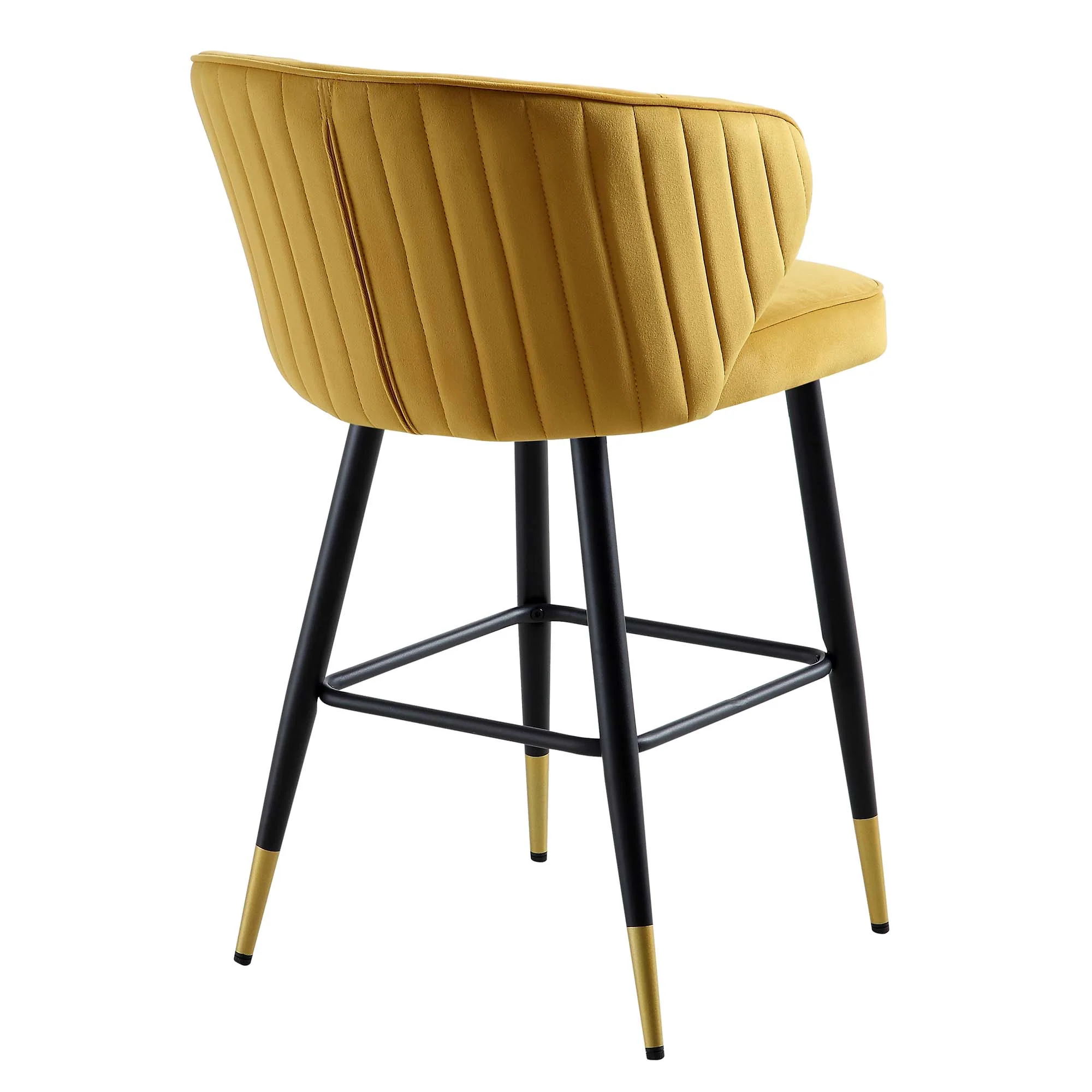 Langham Set of 2 Mustard Velvet Upholstered Carver Counter Stools - Image 9