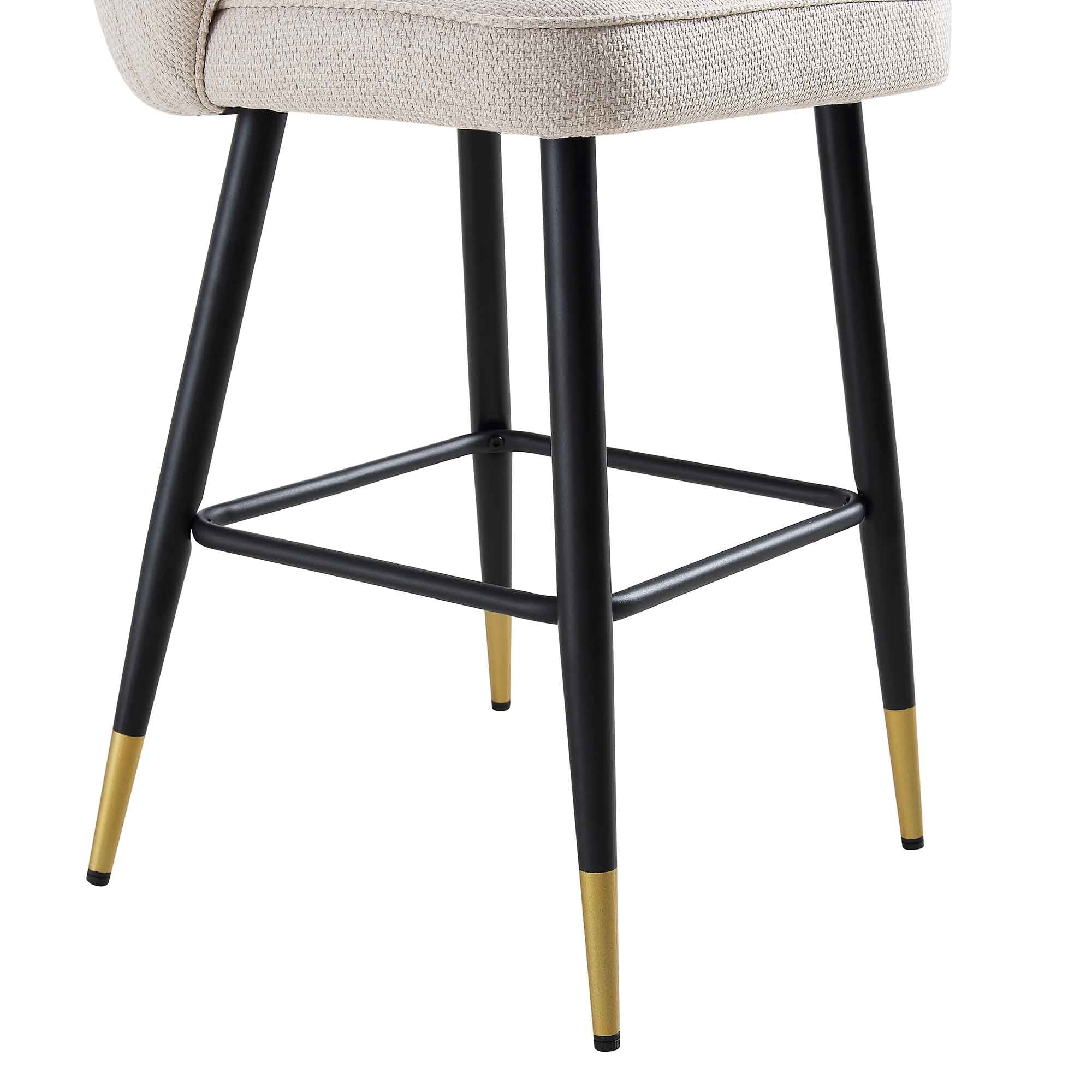 Langham Set of 2 Oatmeal Woven Fabric Upholstered Carver Counter Stools - Image 14