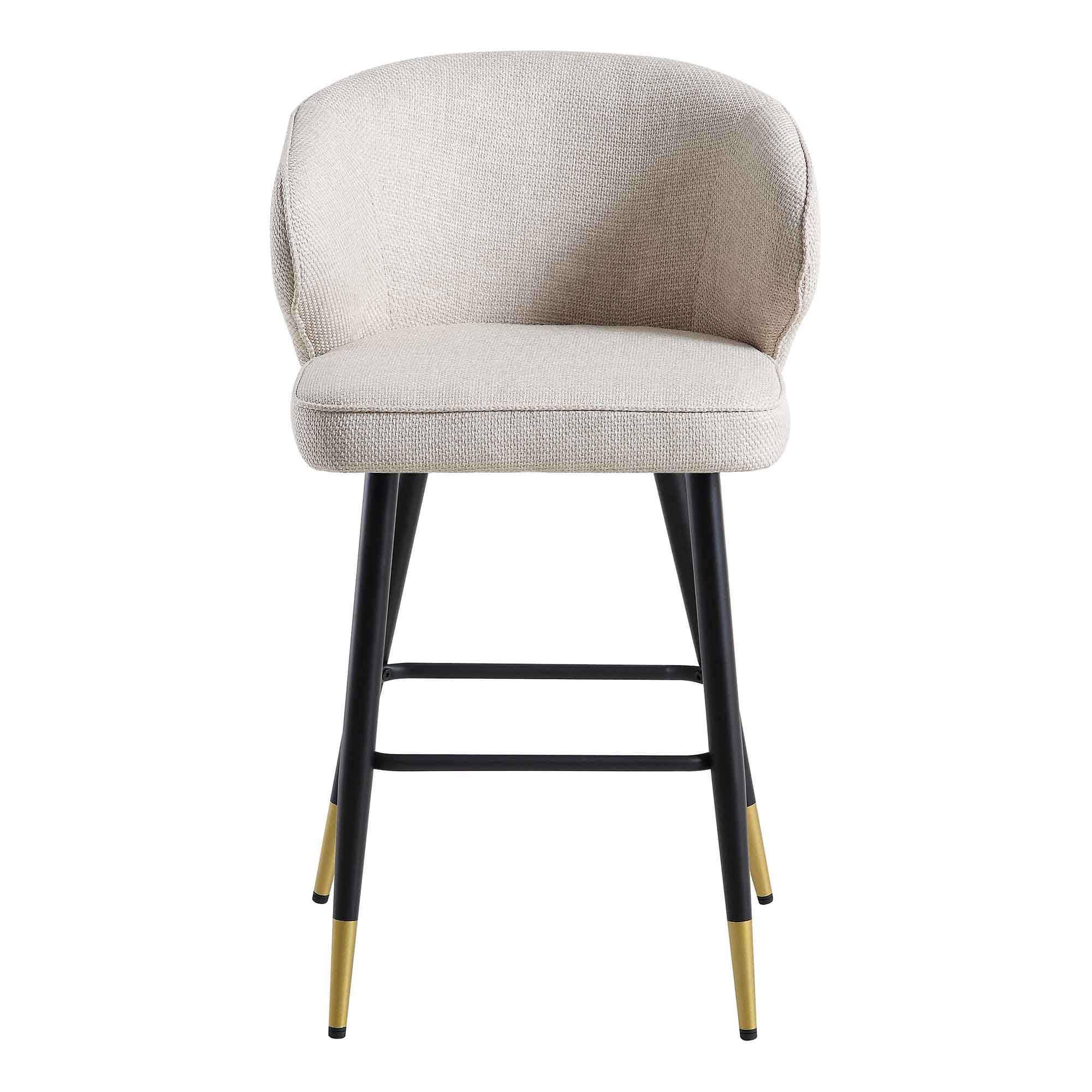 Langham Set of 2 Oatmeal Woven Fabric Upholstered Carver Counter Stools - Image 4