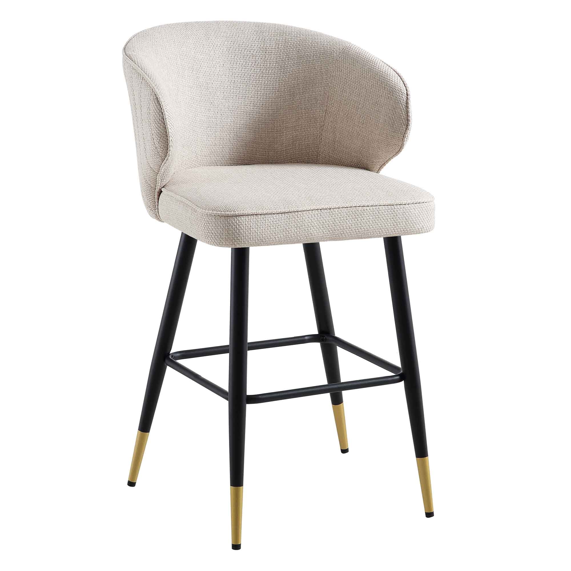 Langham Set of 2 Oatmeal Woven Fabric Upholstered Carver Counter Stools - Image 6