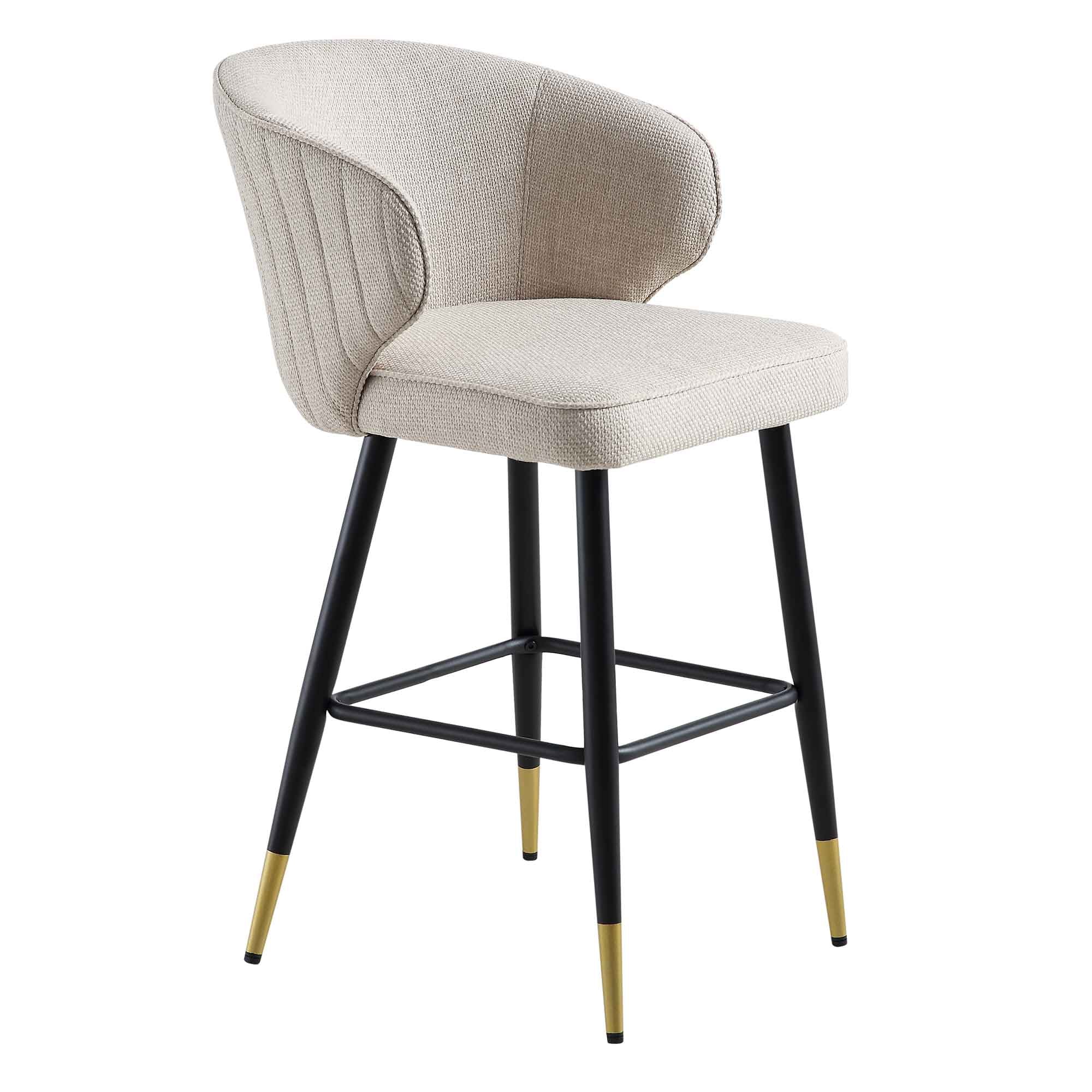 Langham Set of 2 Oatmeal Woven Fabric Upholstered Carver Counter Stools - Image 7
