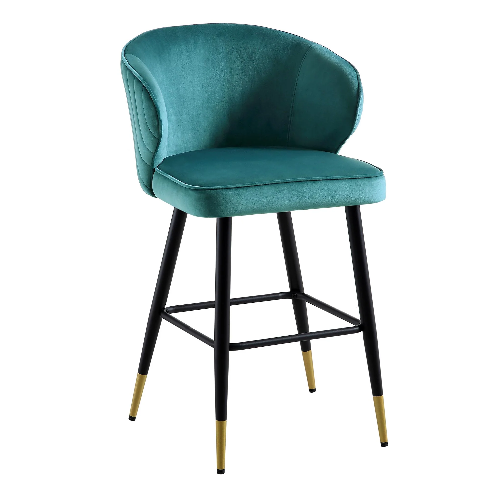 Langham Set of 2 Teal Velvet Upholstered Carver Counter Stools - Image 7