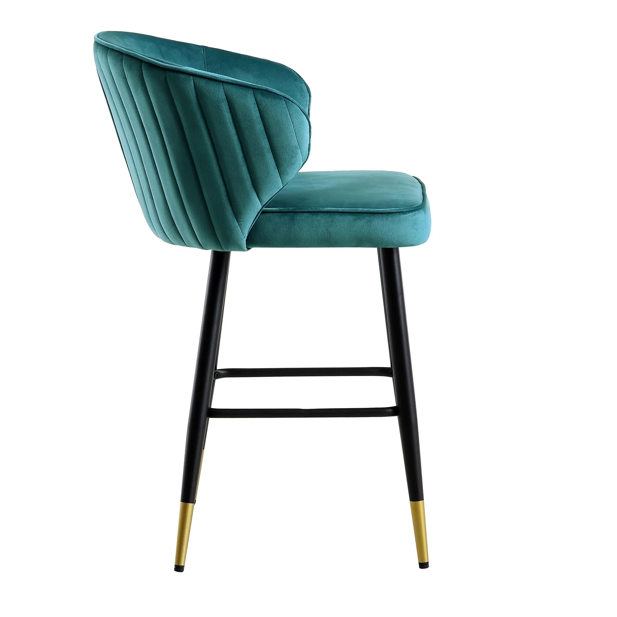 Langham Set of 2 Teal Velvet Upholstered Carver Counter Stools - Image 8