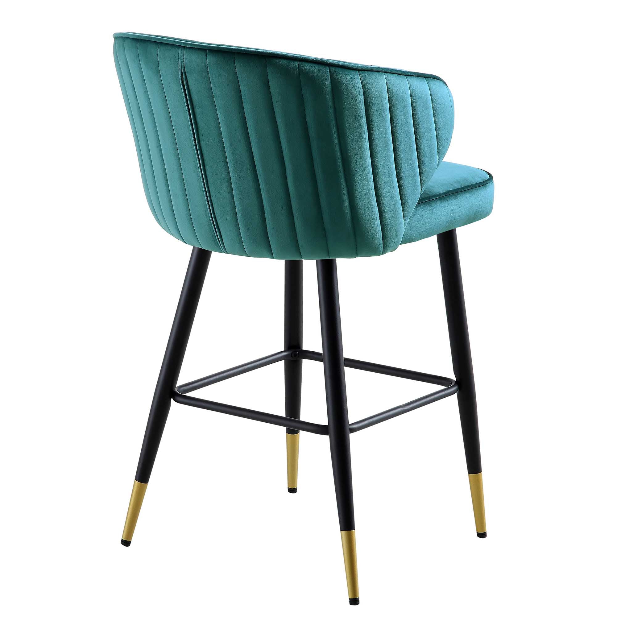 Langham Set of 2 Teal Velvet Upholstered Carver Counter Stools - Image 9
