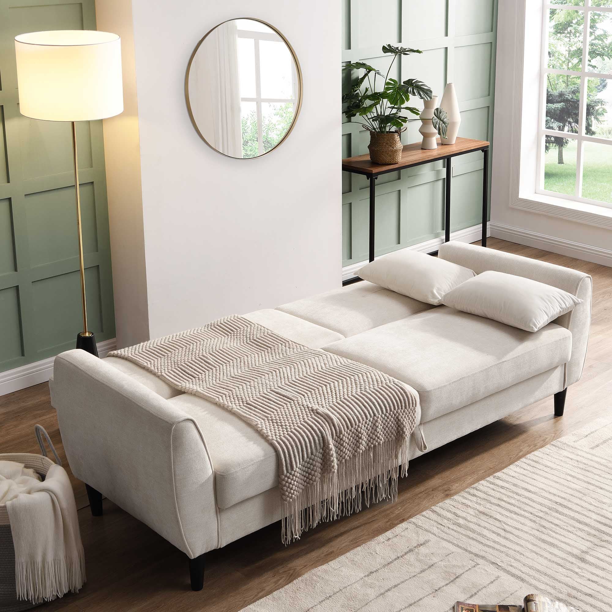 Latimer Beige Woven Fabric 3-Seater Storage Sofa Bed - Image 4