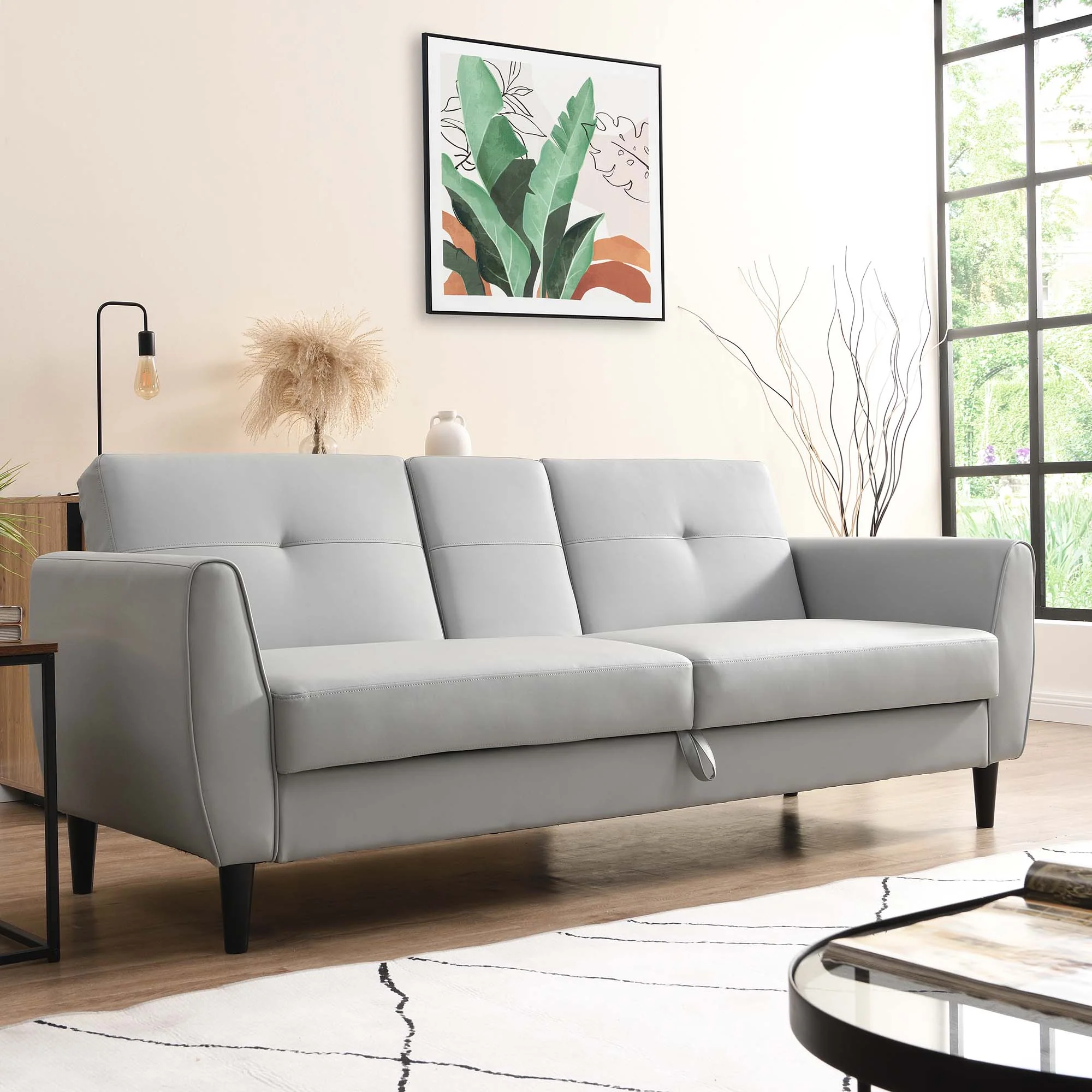 Latimer Grey Faux Leather 3-Seater Storage Sofa Bed - Image 2
