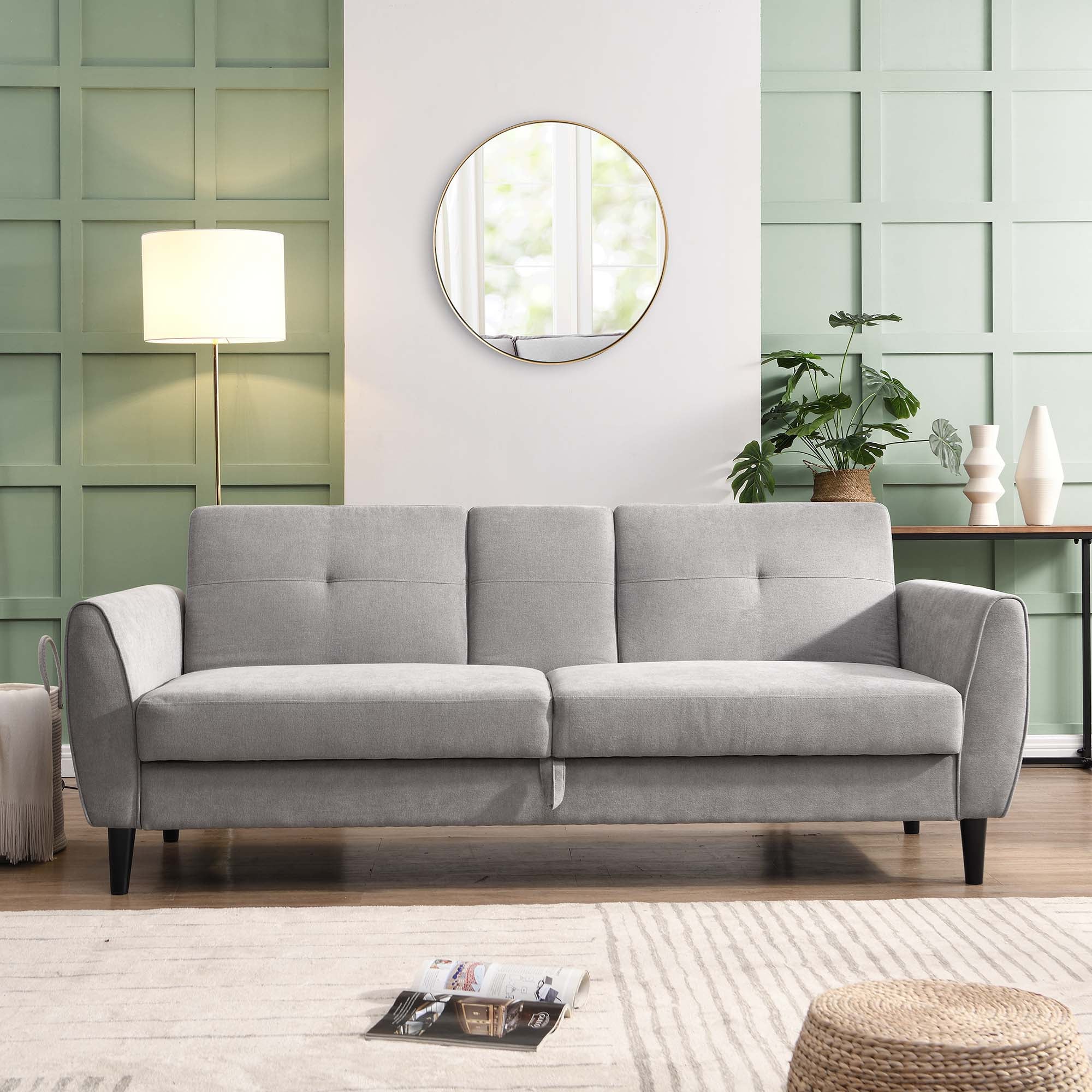 Latimer Light Grey Brushed Fabric 3-Seater Storage Sofa Bed - Image 2