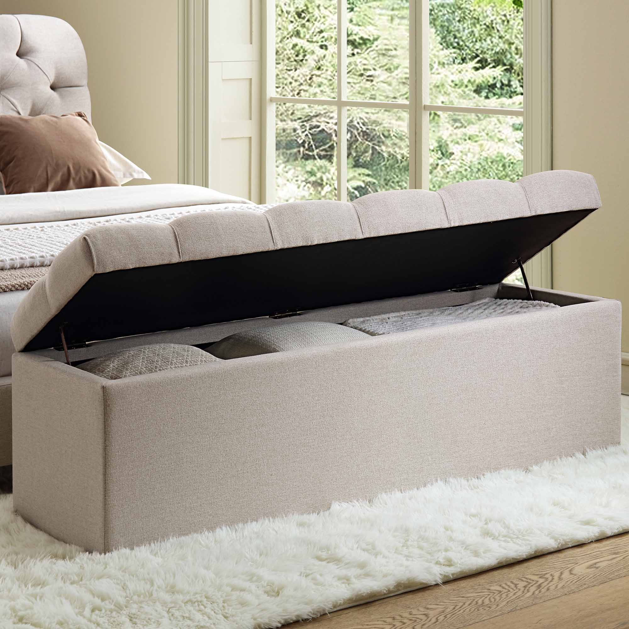 Leamington Deep-Buttoned Ottoman Storage Bench, Oatmeal Fabric - Image 2