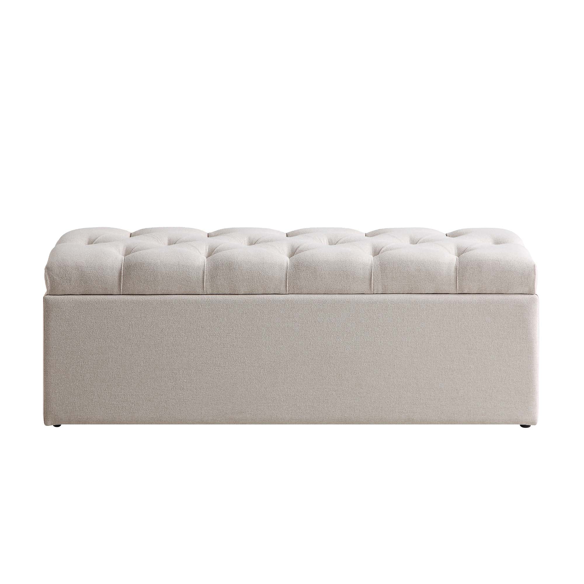 Leamington Deep-Buttoned Ottoman Storage Bench, Oatmeal Fabric - Image 4