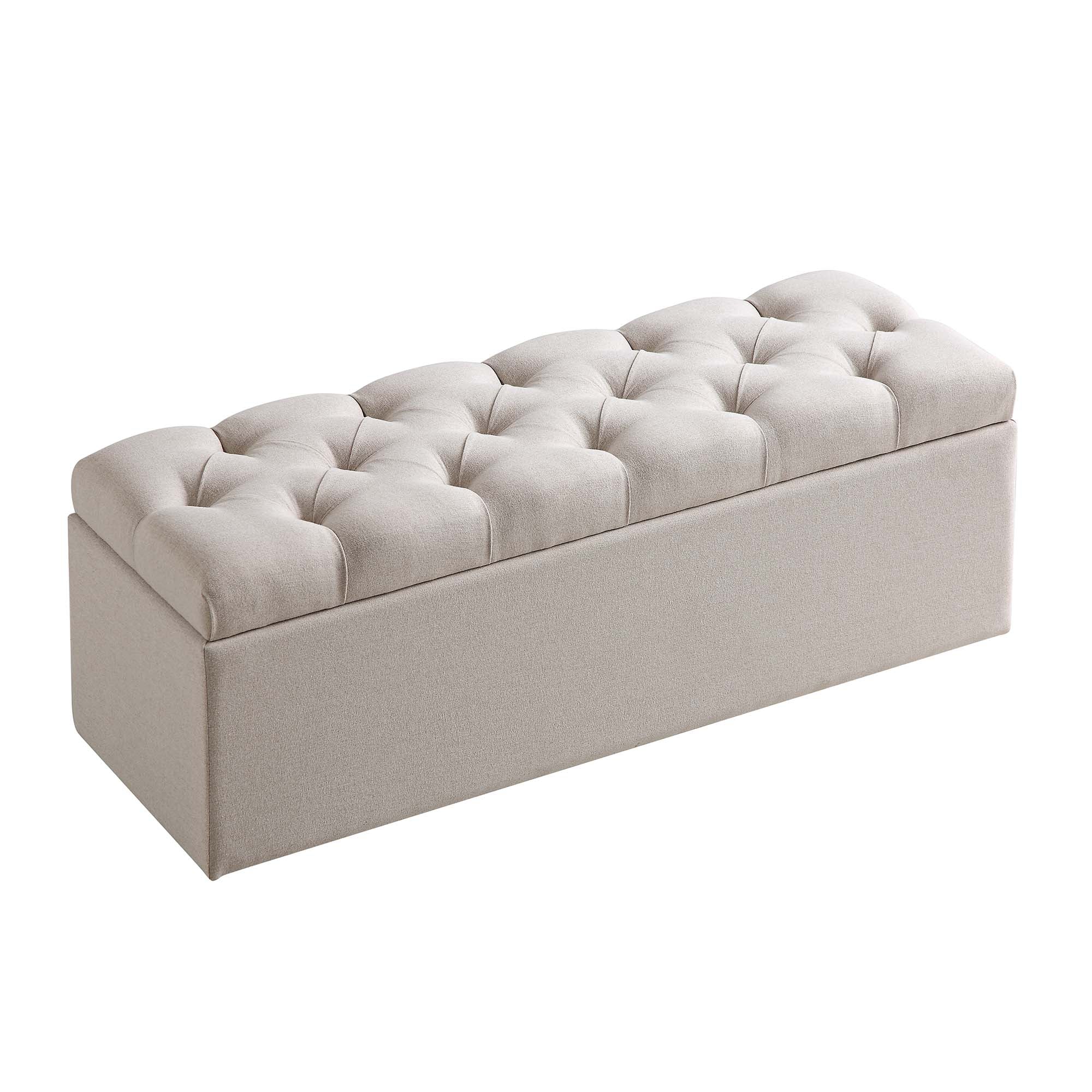 Leamington Deep-Buttoned Ottoman Storage Bench, Oatmeal Fabric - Image 7