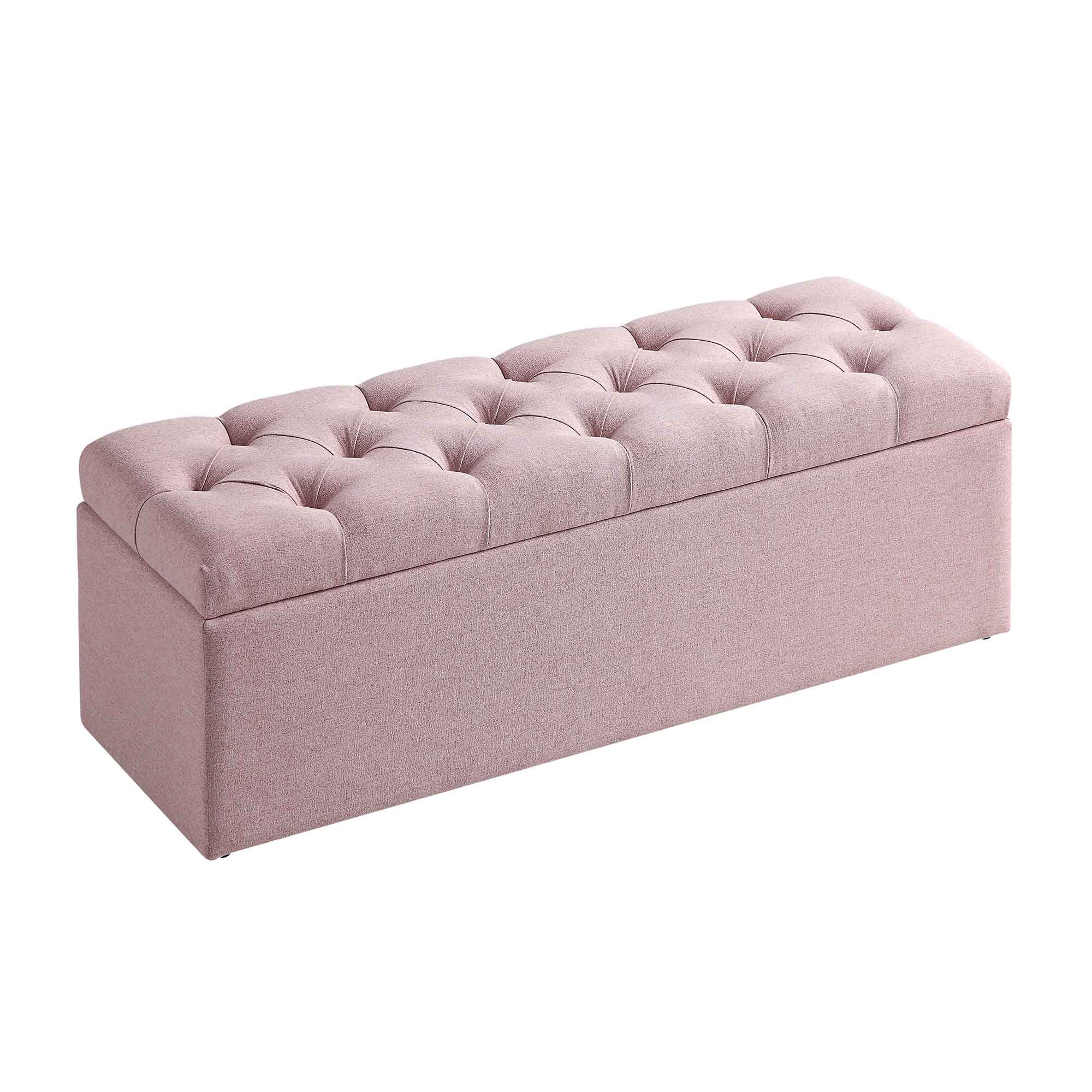 Leamington Deep-Buttoned Ottoman Storage Bench, Rosewater Pink Fabric - Image 7