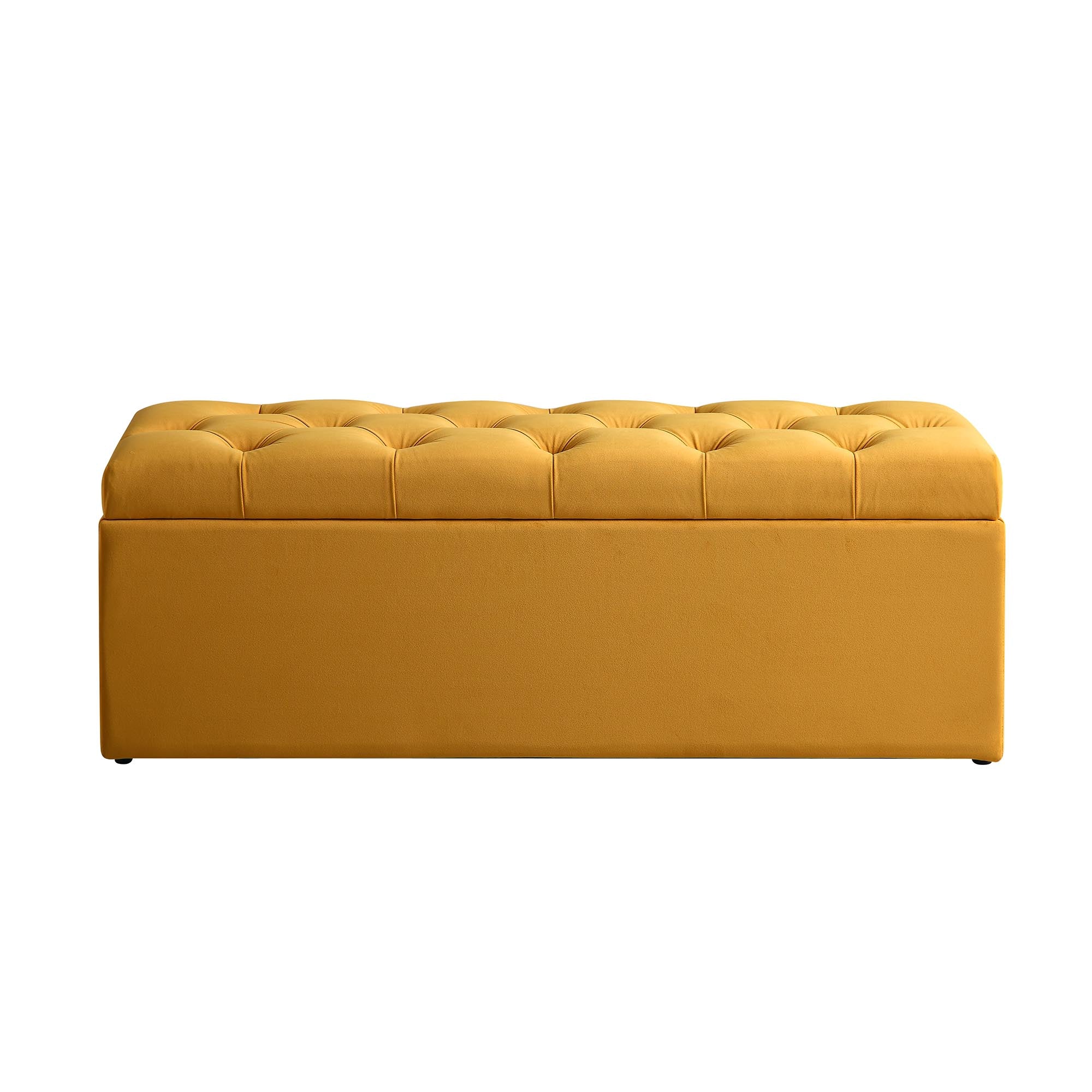 Leamington Deep-Buttoned Ottoman Storage Bench, Turmeric Yellow Velvet - Image 4