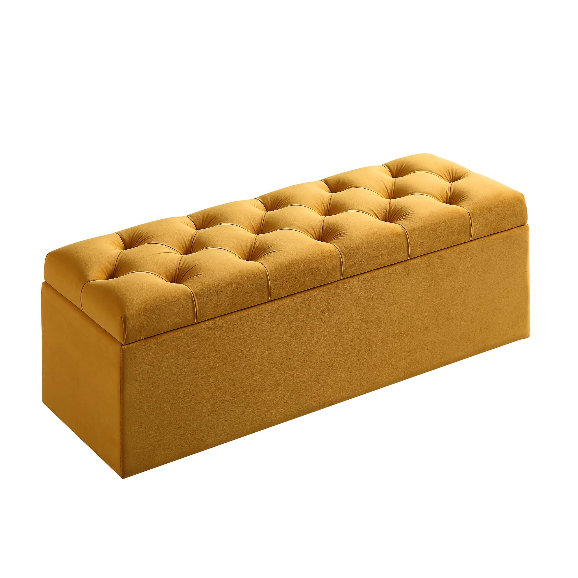 Leamington Deep-Buttoned Ottoman Storage Bench, Turmeric Yellow Velvet - Image 5