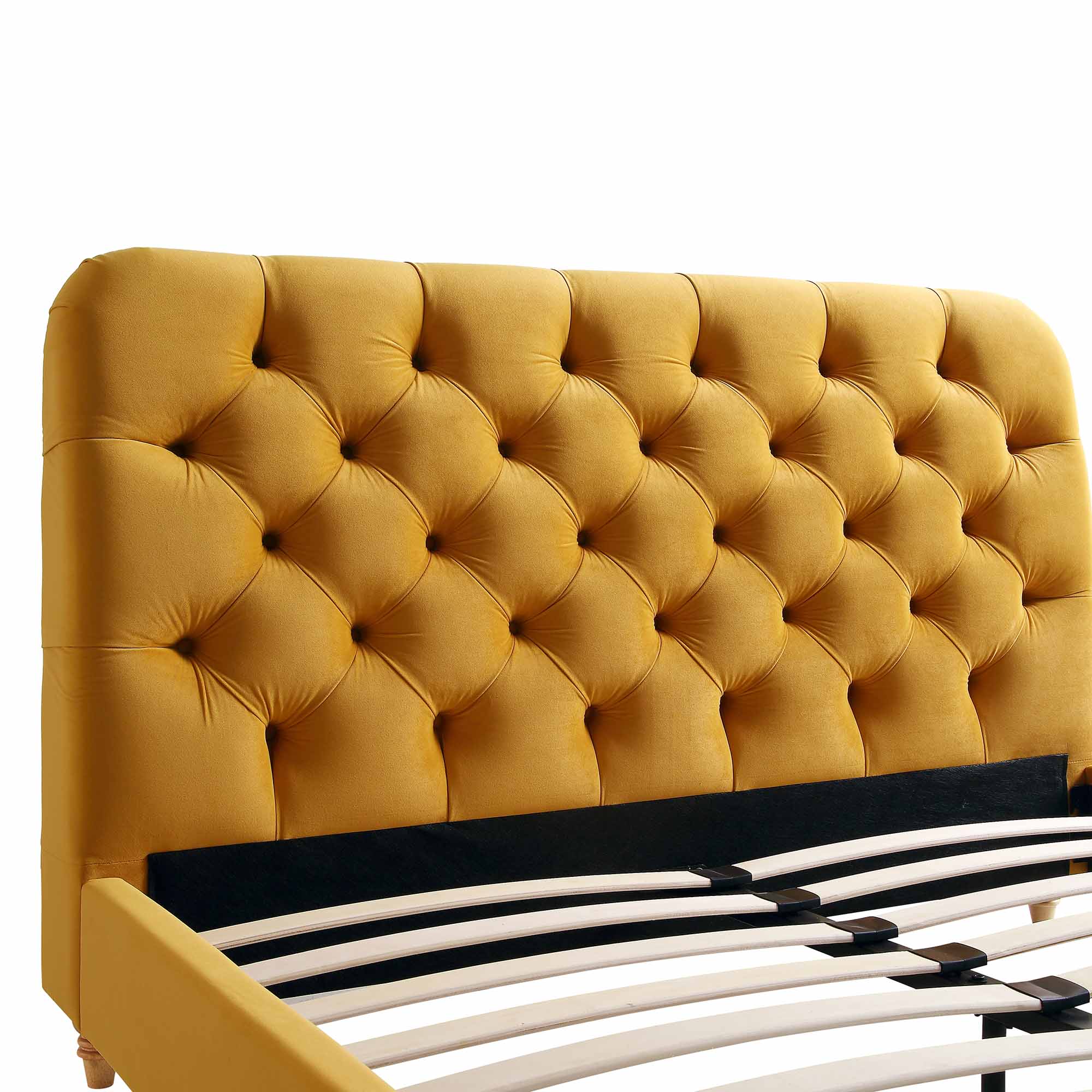 Leamington Deep-Buttoned Upholstered Bed, Turmeric Yellow Velvet - Image 10