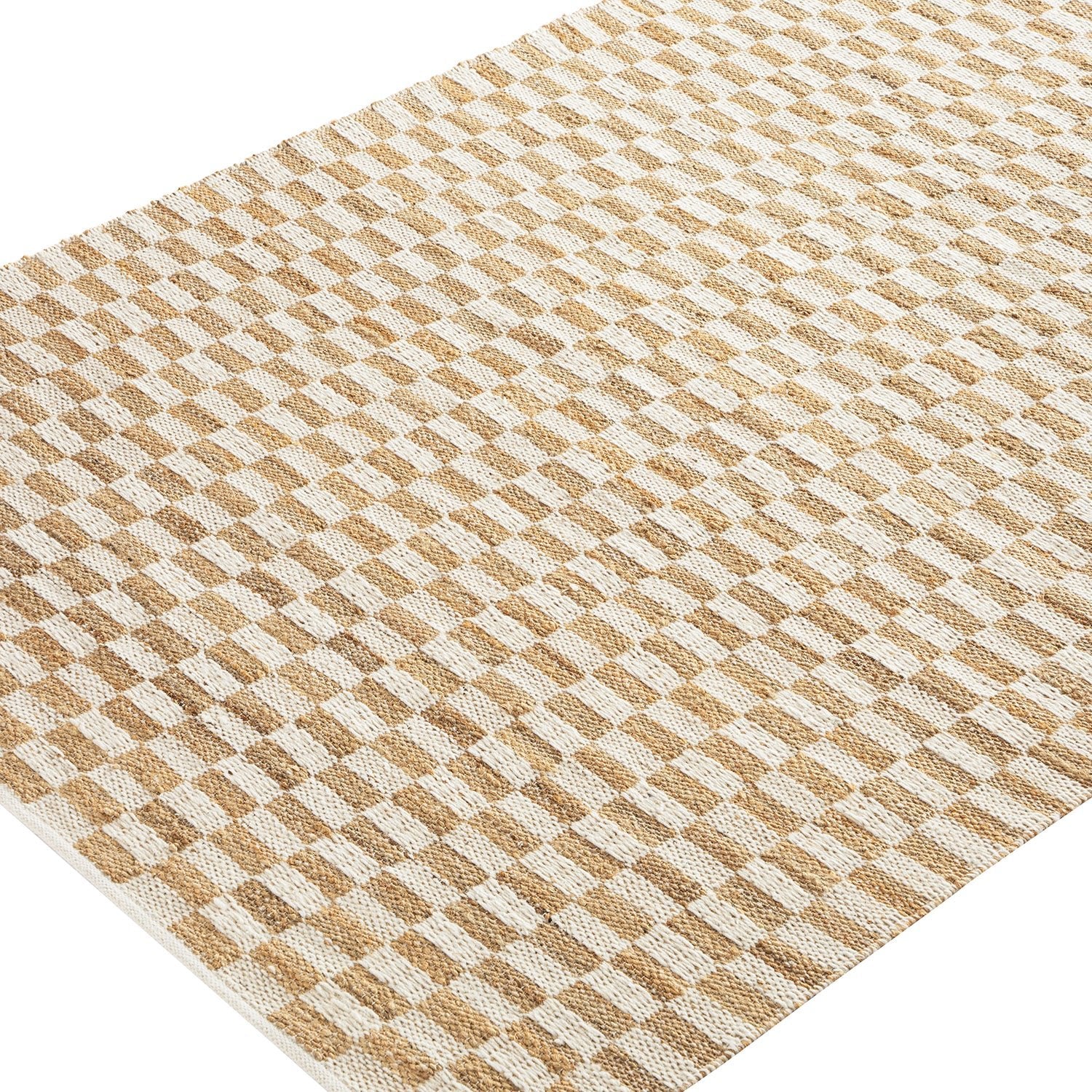 Leonie Check Natural & Ivory White Handwoven Wool & Jute Rug - Image 3