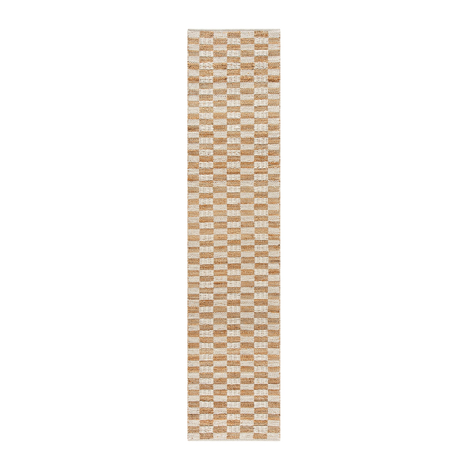 Leonie Check Natural & Ivory White Handwoven Wool & Jute Runner
