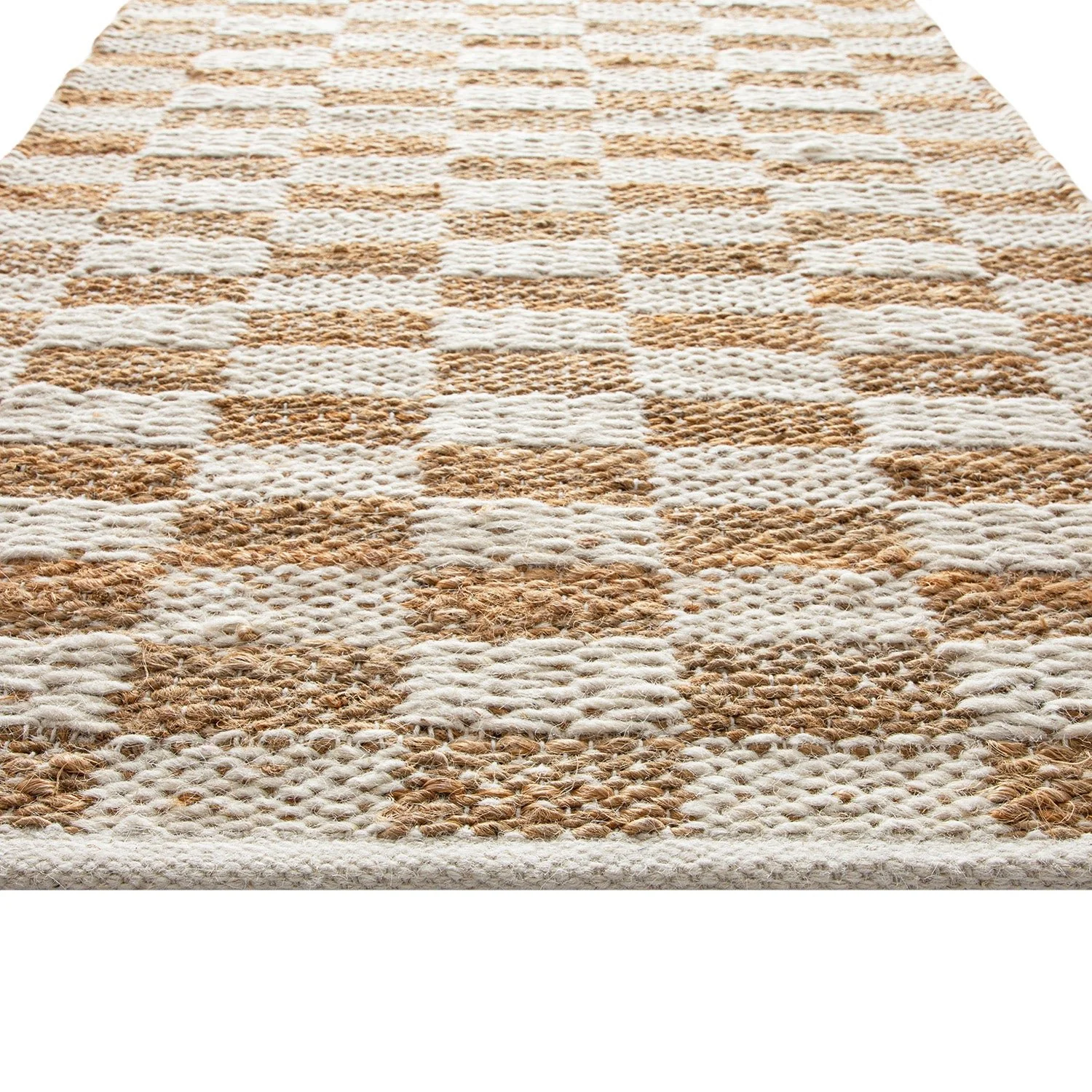 Leonie Check Natural & Ivory White Handwoven Wool & Jute Runner - Image 4