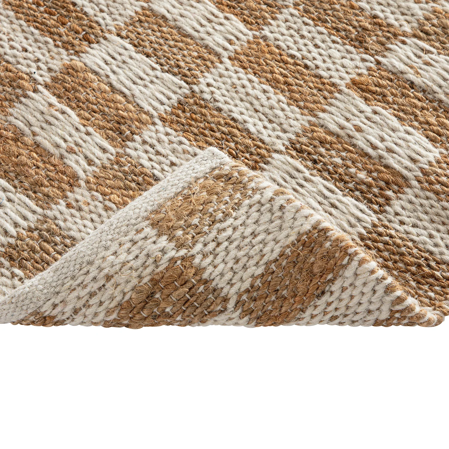 Leonie Check Natural & Ivory White Handwoven Wool & Jute Runner - Image 5