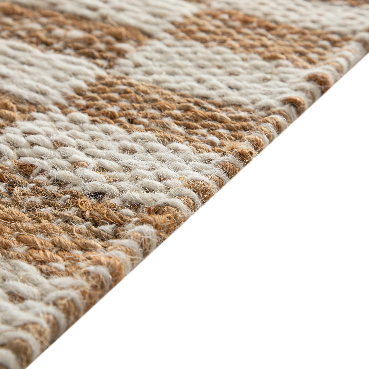 Leonie Check Natural & Ivory White Handwoven Wool & Jute Runner - Image 6