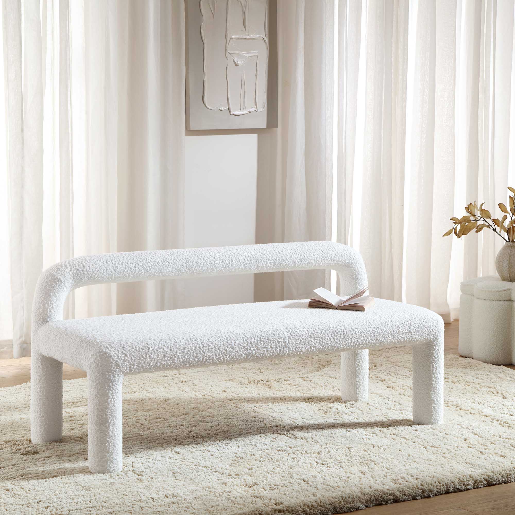 Libby Light White Boucle 3 Seater Dining Bench - Image 2