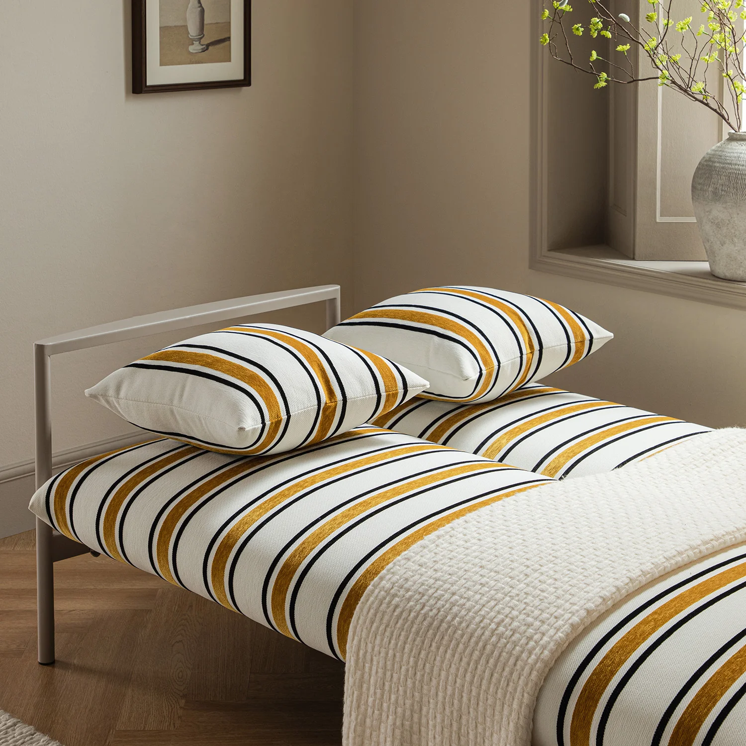 Linea Three Seater Sofa Bed, Amber Striped Chenille - Image 9