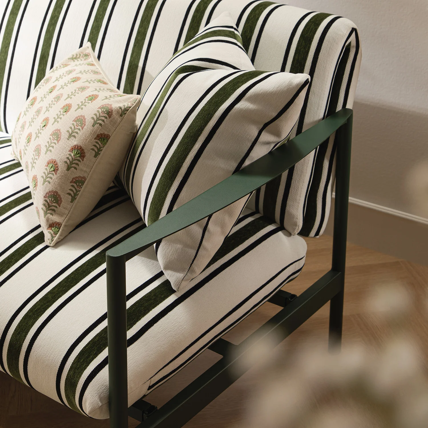 Linea Three Seater Sofa Bed, Forest Green Striped Chenille - Image 10