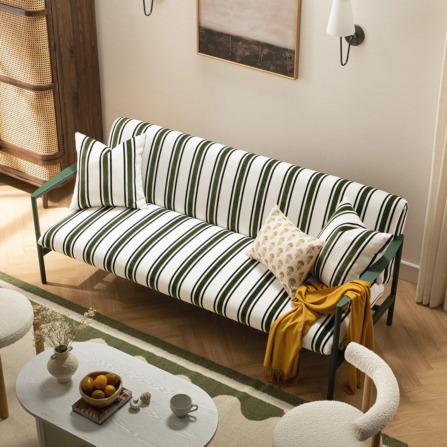 Linea Three Seater Sofa Bed, Forest Green Striped Chenille - Image 4