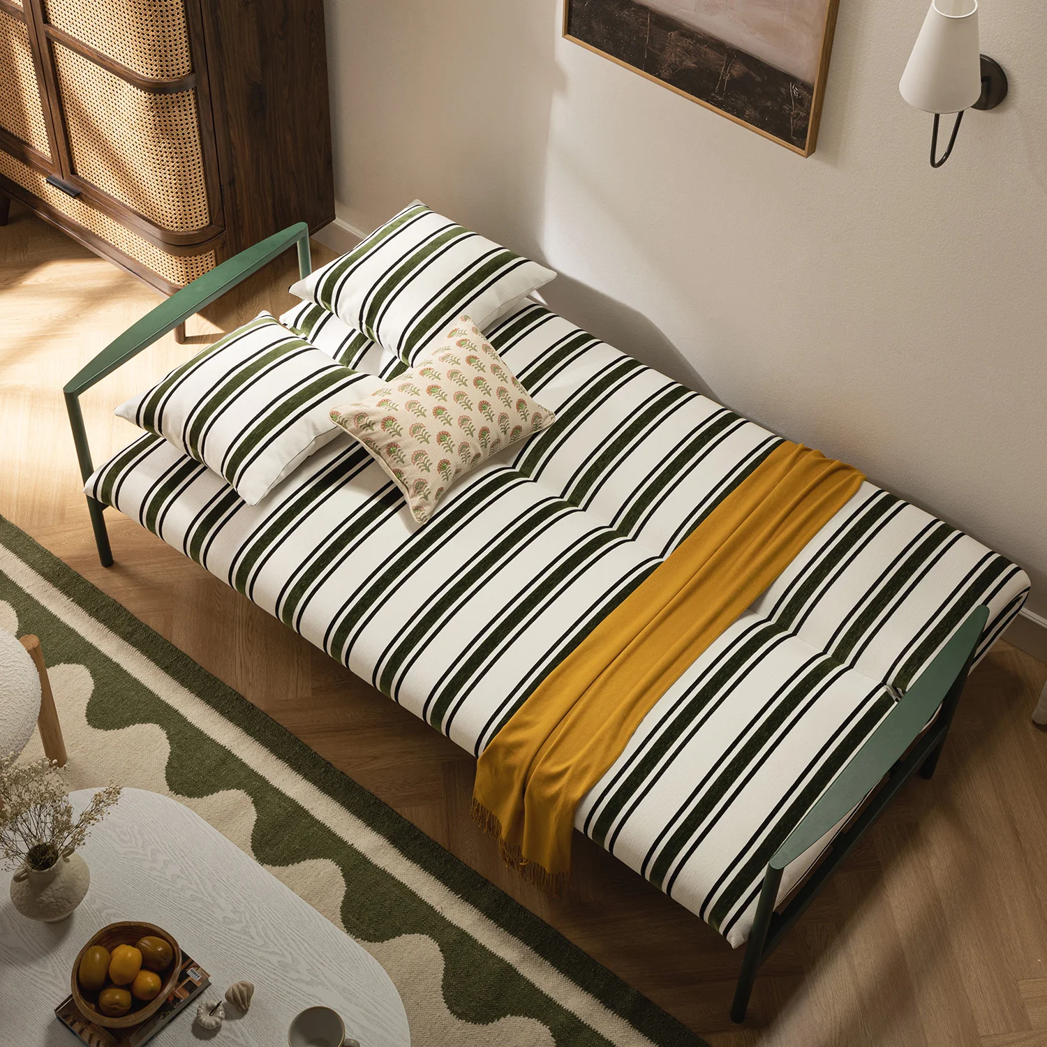 Linea Three Seater Sofa Bed, Forest Green Striped Chenille - Image 6